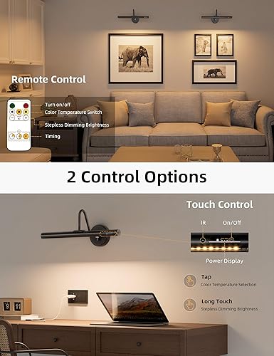 Miniatura 4 de VOLISUN Luces de imagen para pared, luz recargable de 15.7 pulgadas, funciona con pilas, 3 temperaturas de color, luz de imagen inalámbrica con