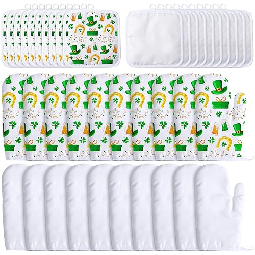 Patelai 30 Pieces Blank Sublimation Oven Mitts Set Include Blank Sublimation Heat Resistance Oven Gloves and Pot Holders for DIY Kitchen Dining Room Accessories