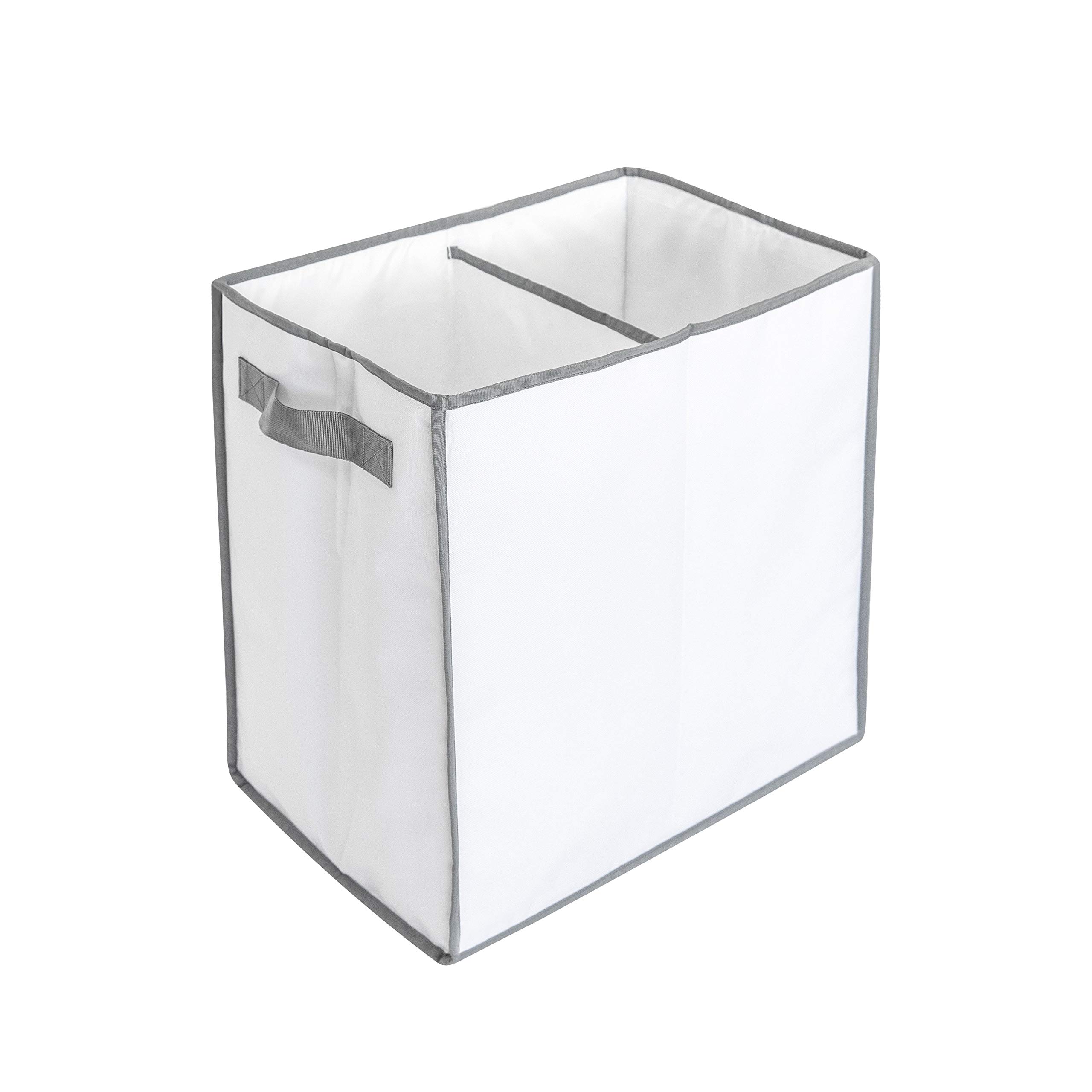 HOMESTEAD Laundry Basket White Color - Minimalist Style, Two Compartments with Handles, Collapsible Large Polyester Storage Basket for Clothes