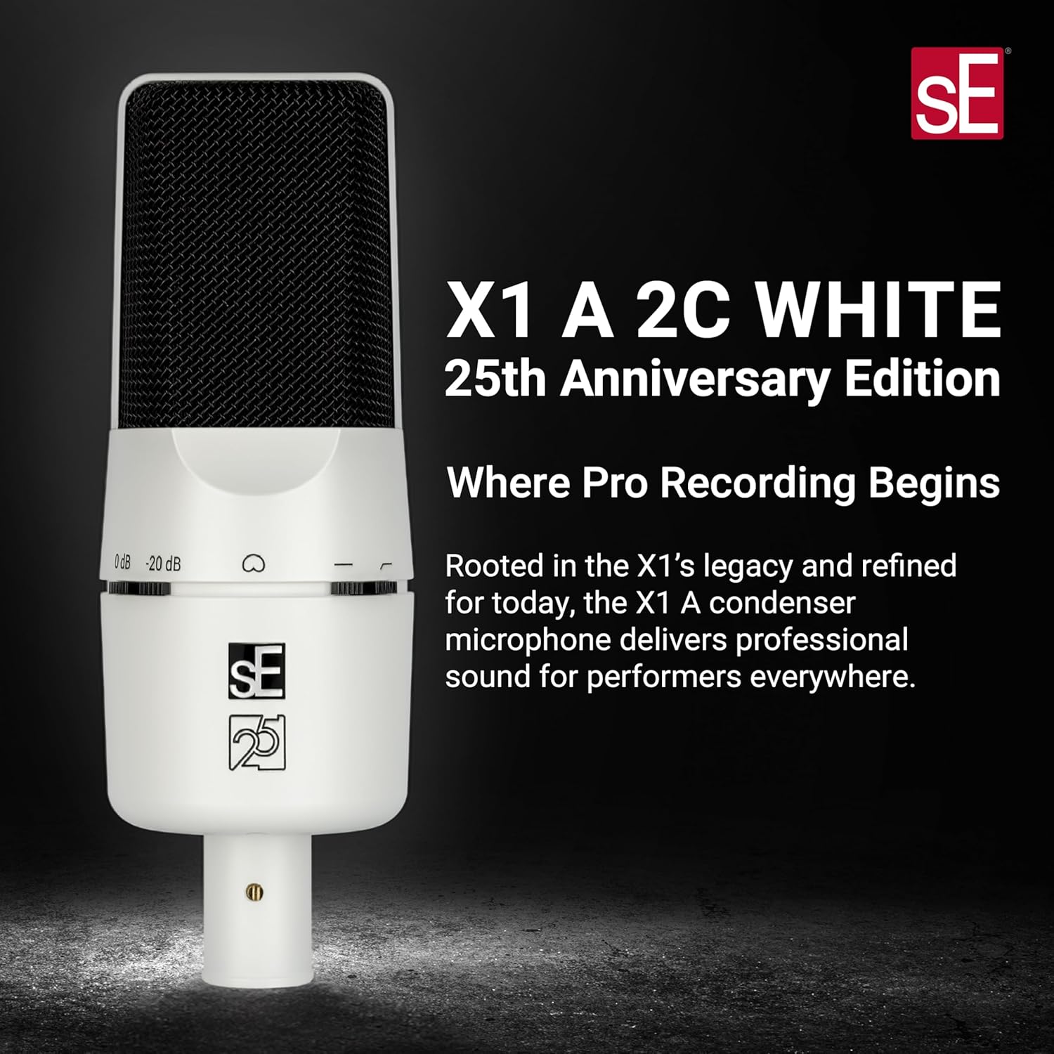 SE ELECTRONICS X1 A 2C Large Diaphragm Condenser Microphone with 100 Hz Filter & -20 dB Pad - XLR Condenser Mic for Singing & Instruments - Professional Studio Microphone for Recording (White)