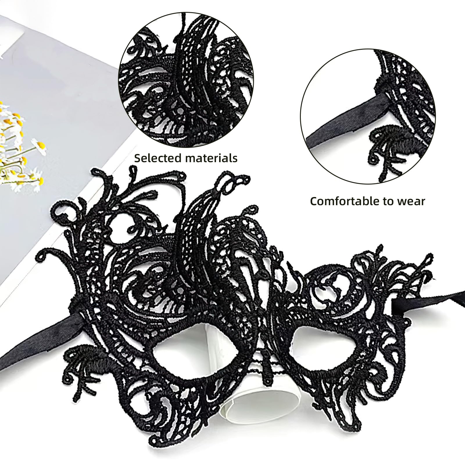 CYMYGS 2 Pcs Black Lace Masquerade Mask for Women Lady Girl Eye Mask for Masquerade Ball - Image 3