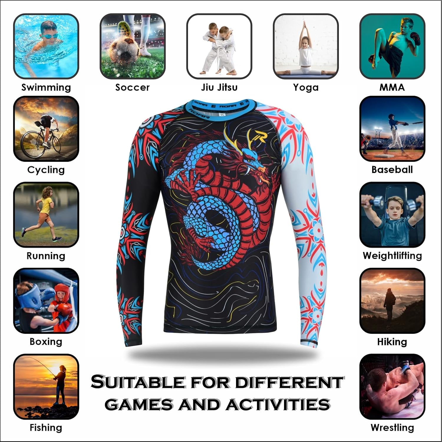 Roar BJJ Kid's MMA Rash Guard Training No-Gi and Gi Jiu Jitsu Rashguard MMA Grappling Compression Shirts Wrestling - Image 5