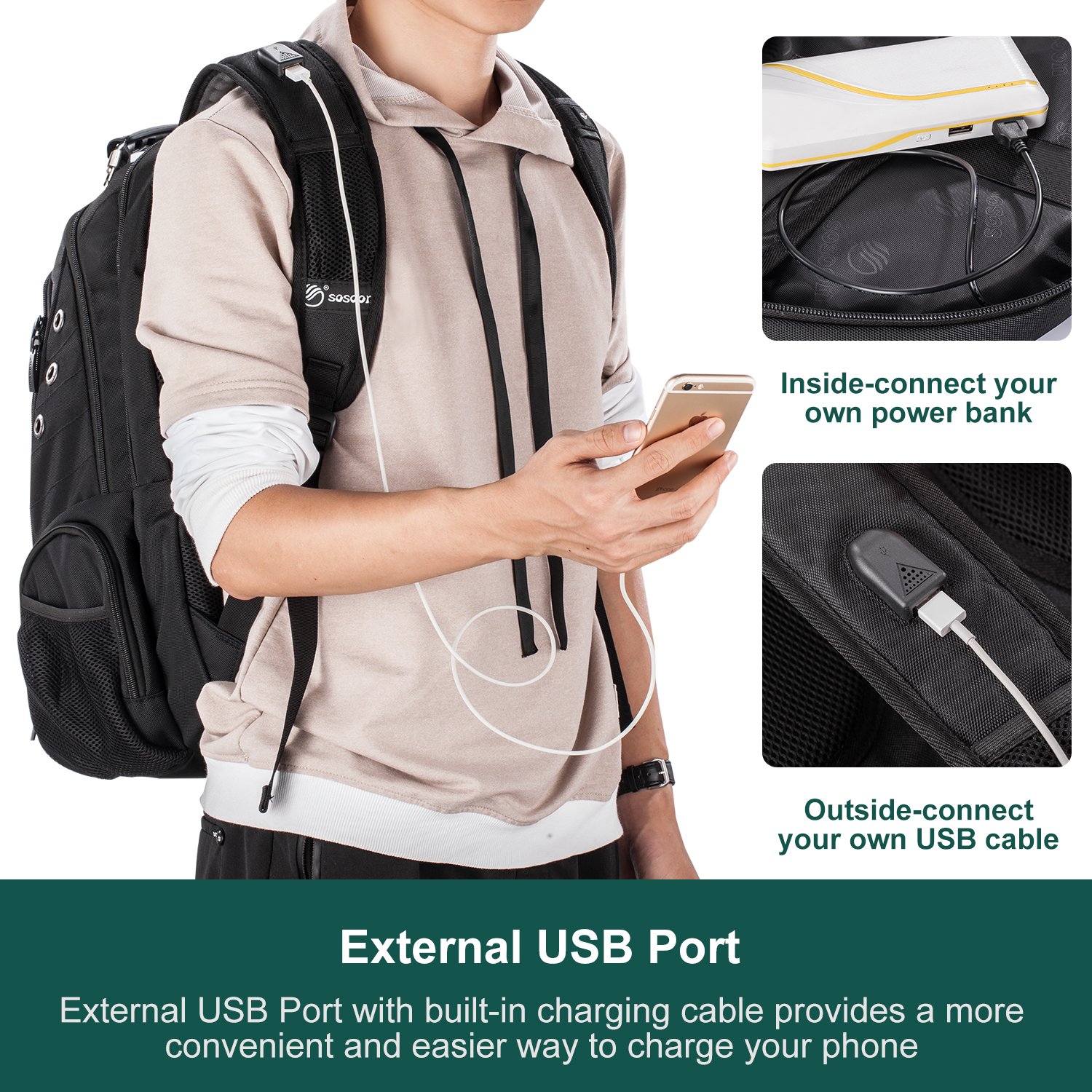 amazon sosoon laptop backpack Sosoon Laptop Backpack, Business Laptop Backpack with USB Charging Port,  Water Resistant Large Compartment College School Computer Bag for Men and  Women for 15.6 inch Laptop and Notebook, Coffee