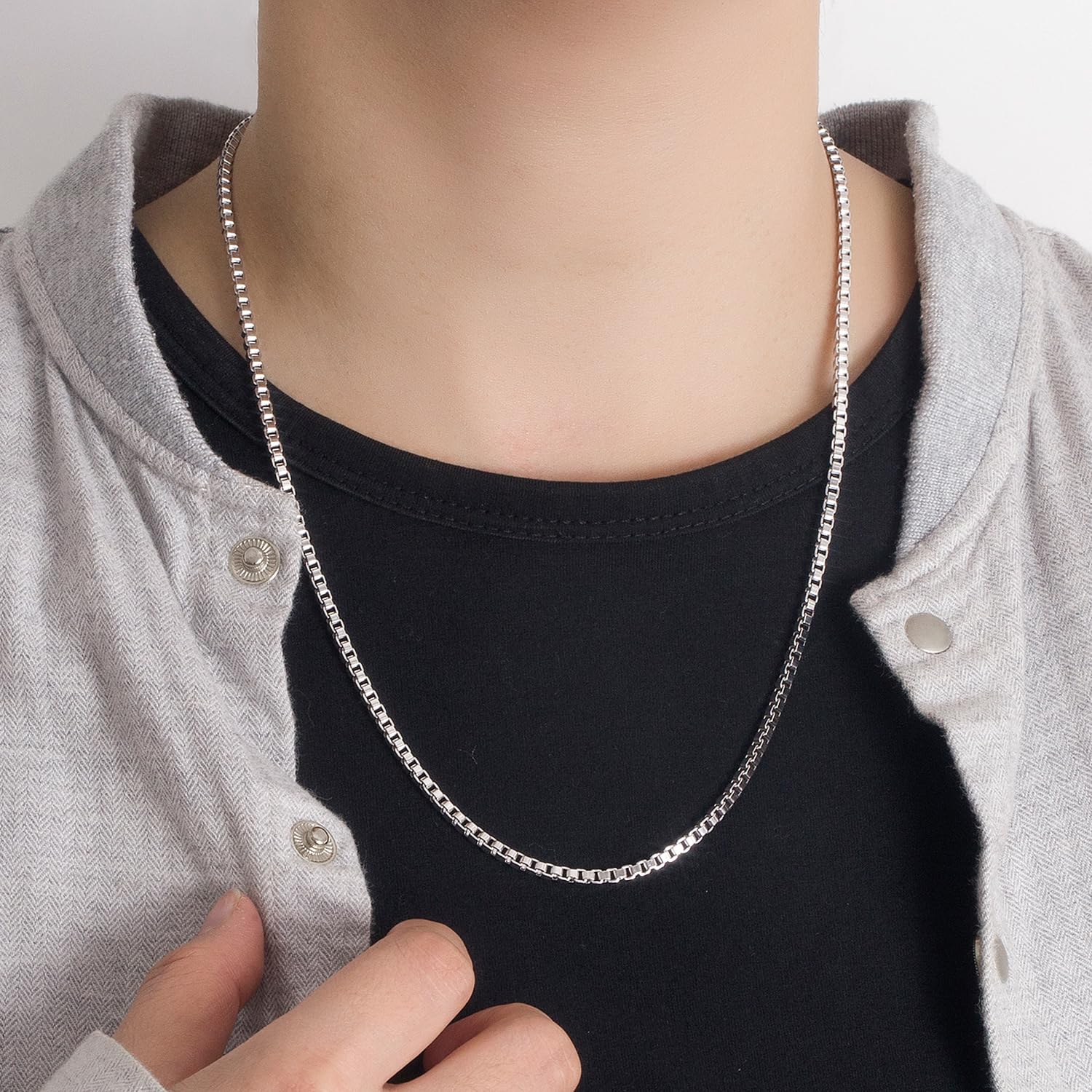 Dankadi - Collar fino de 3 mm en plata 925, cadena Rolo Fine 16" 17" 18" 19" 20" 22" 24" 26" 28" 30" para colgante de eslabones de caja cuadrada dorada, diseño italiano joyas para hombre mujer