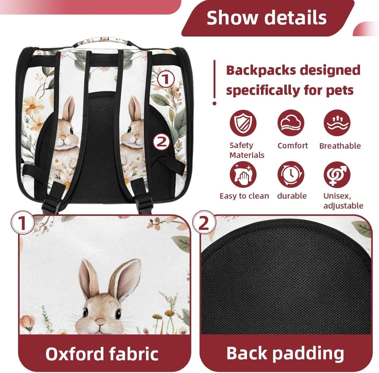 Cute Baby Animal Bunny Rabbit (2) Traveler Backpack Pet Carriers for Cats and Dogs