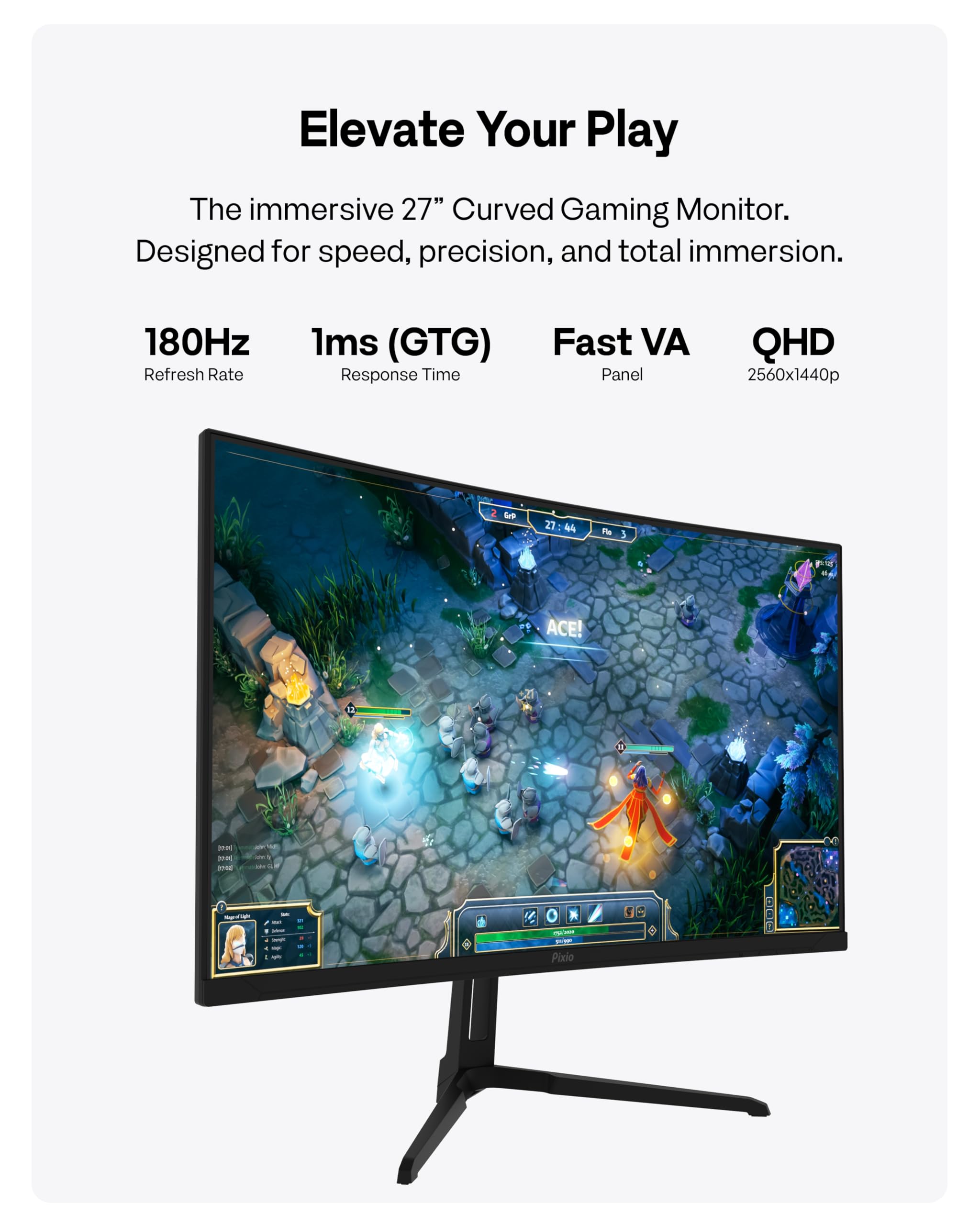 Amazon.com: Pixio PXC278 Wave 27 inch 180Hz Refresh Rate QHD 1440p
