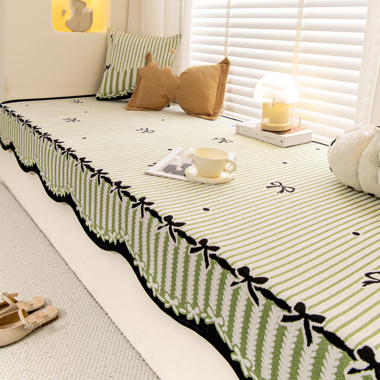 Decorative Bay Window Cushion, Nonslip Window Seat Cushion, Chenille Wear Resistant, Washable for Mudroom Nook Bay(Green,70x120cm/28x47in)