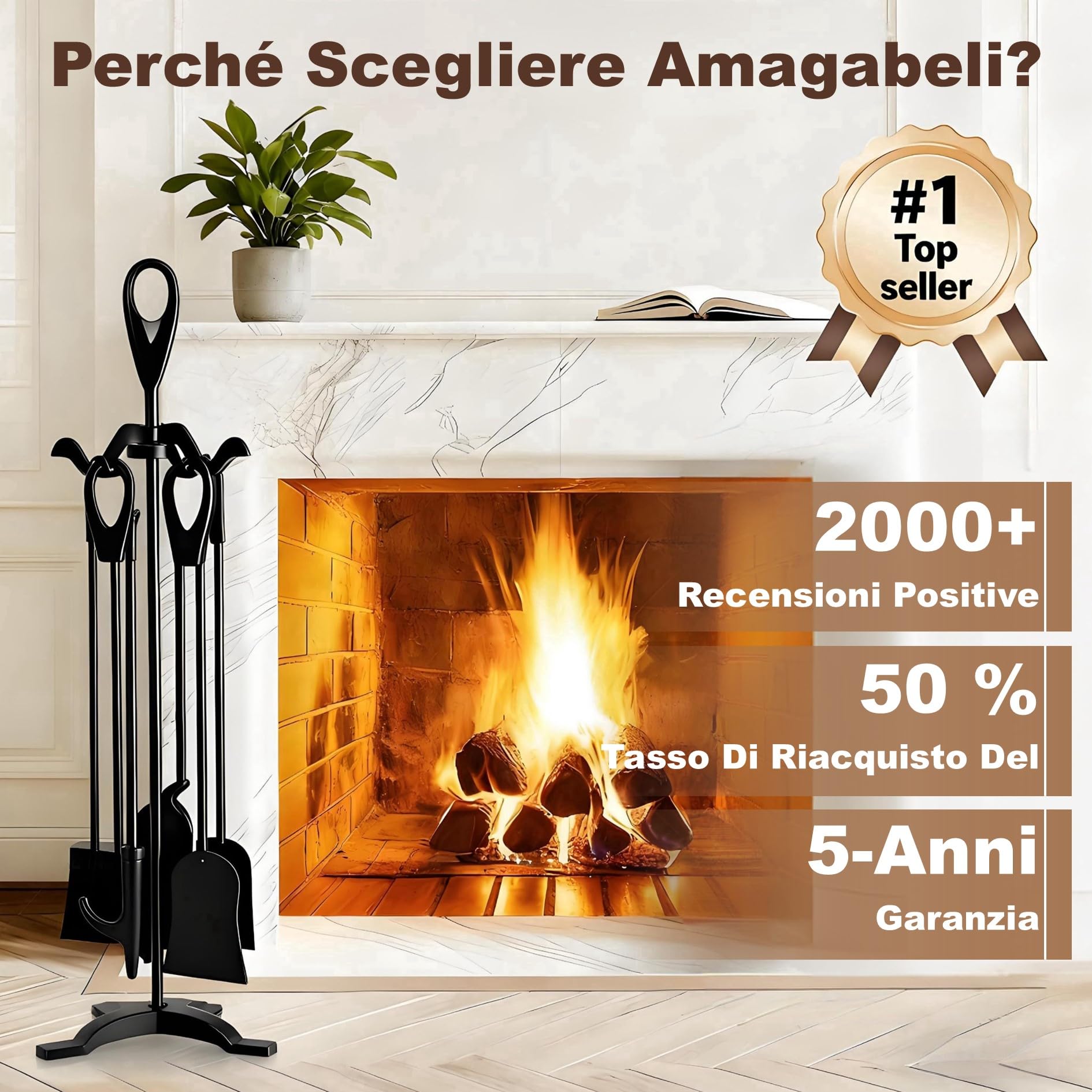 Amagabeli 5 pezzi 64 cm Set di strumenti per camino in ferro battuto nero e accessori per caminetto per interni Portalegna camino pinza da fuoco pala spazzola vecchio camino poker stufa a legna
