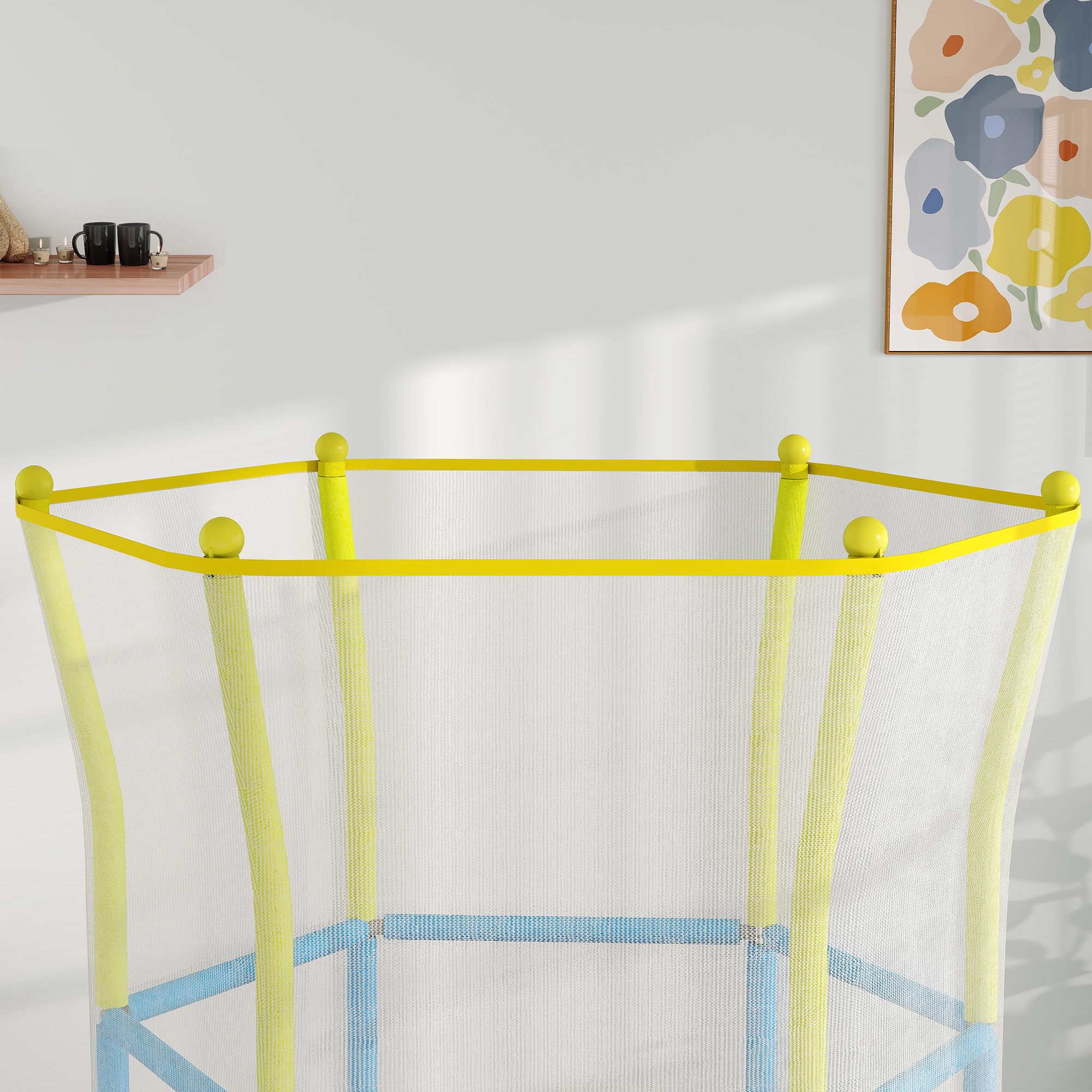 AIYAPLAY Cama Elástica Infantil Ø140x190 cm Trampolín para Niños de 3-6 Años con Red de Seguridad Barras Acolchadas Carga 45 kg para Interior Multicolor