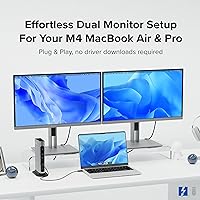 Vista 3 de Plugable Base Thunderbolt 4 16 en 1: monitores 4K duales para MacBook Air/Pro M4/M5, carga de 100 W, 2 HDMI, 2 puertos DisplayPort, Ethernet 2.5G, 7