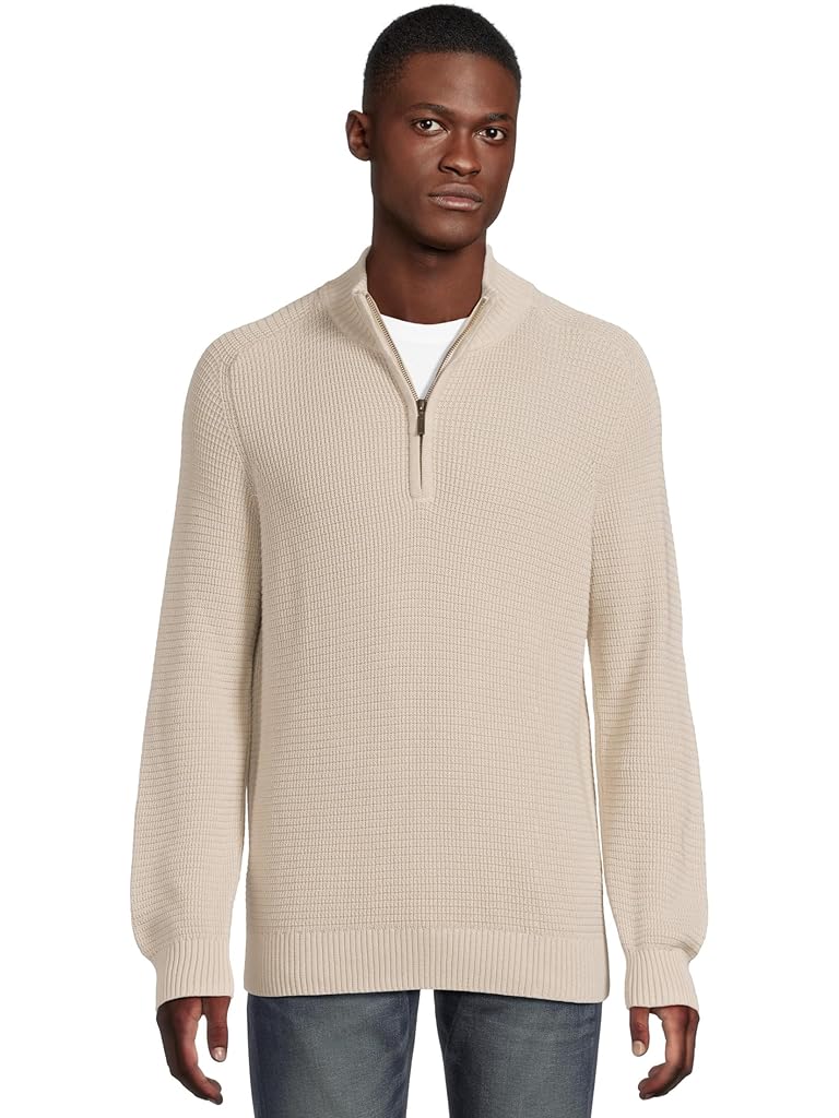 Beige L.L.Bean Textured Washed Cotton Sweaters 1/4 zip