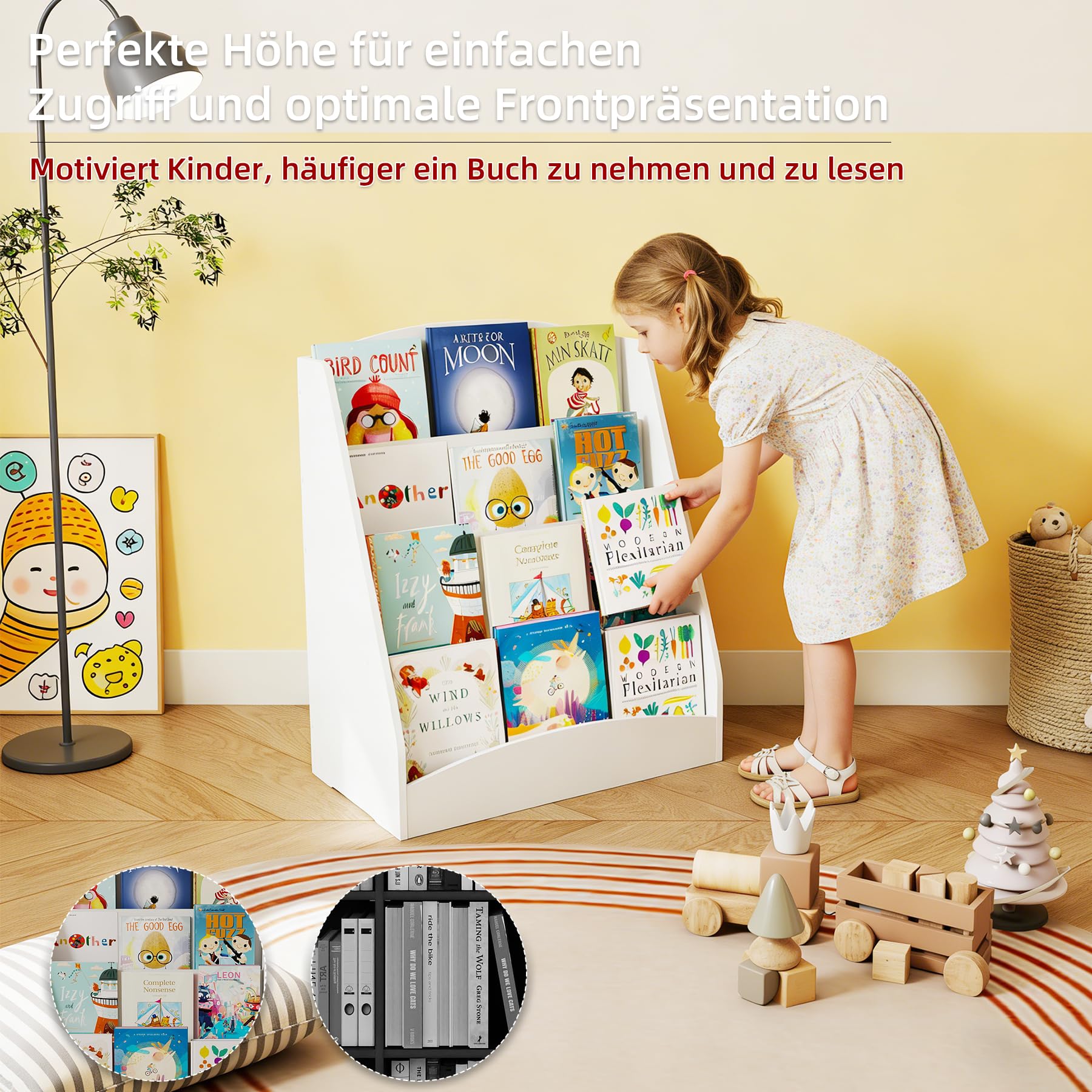 1 Stück Bücherregal Kinder mit 4 Offenen Fächern, Buchregal Bücher Regal Kinderregal Kinderzimmer Aufbewahrung Kinderzimmerregal für Kinderzimmer/Wohnzimmer/Arbeitszimmer/Weiß/60x30x70CM(BxTxH)