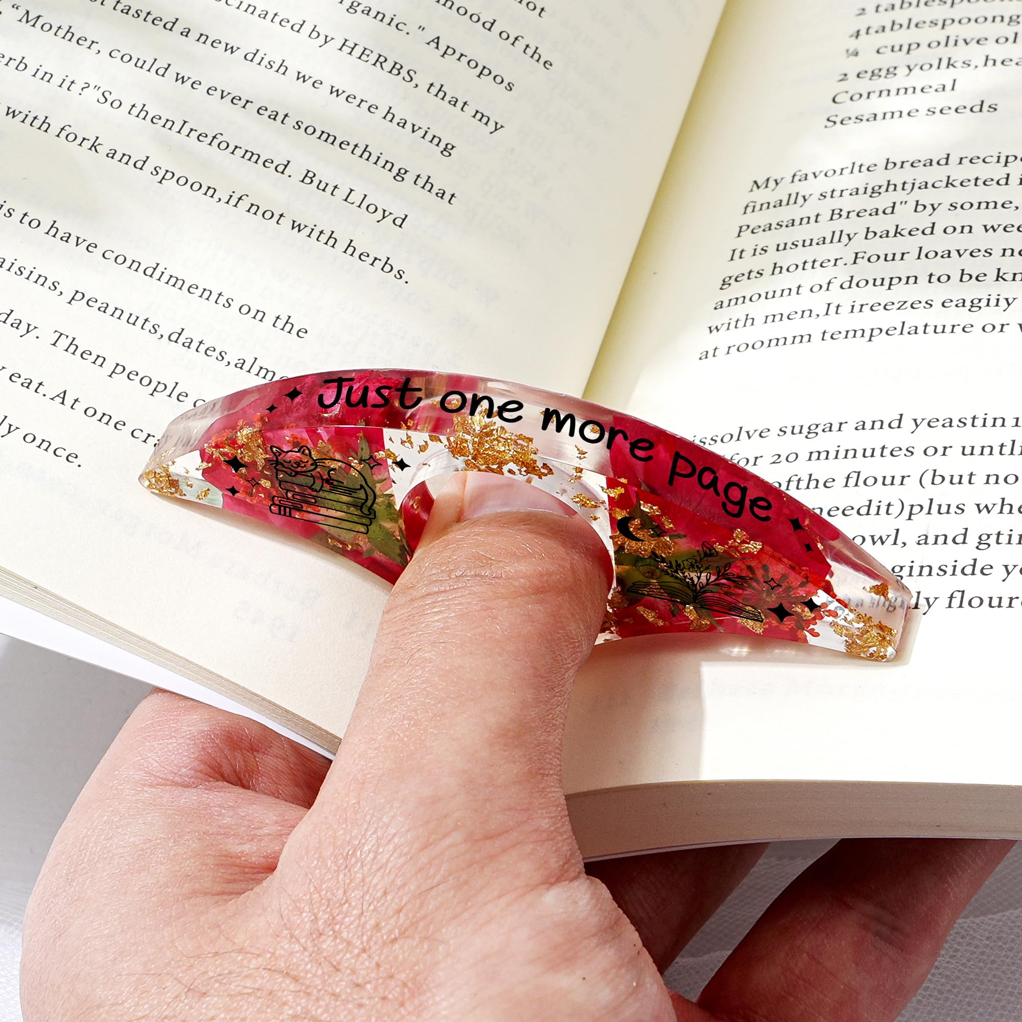 Personalised Birthday Flower Resin Bookmark, Thumb Ring Bookmark for Christmas Birthday Gifts, Custom Flower Handmade Thumb Ring Reading Accessories (January, Just One More Page)