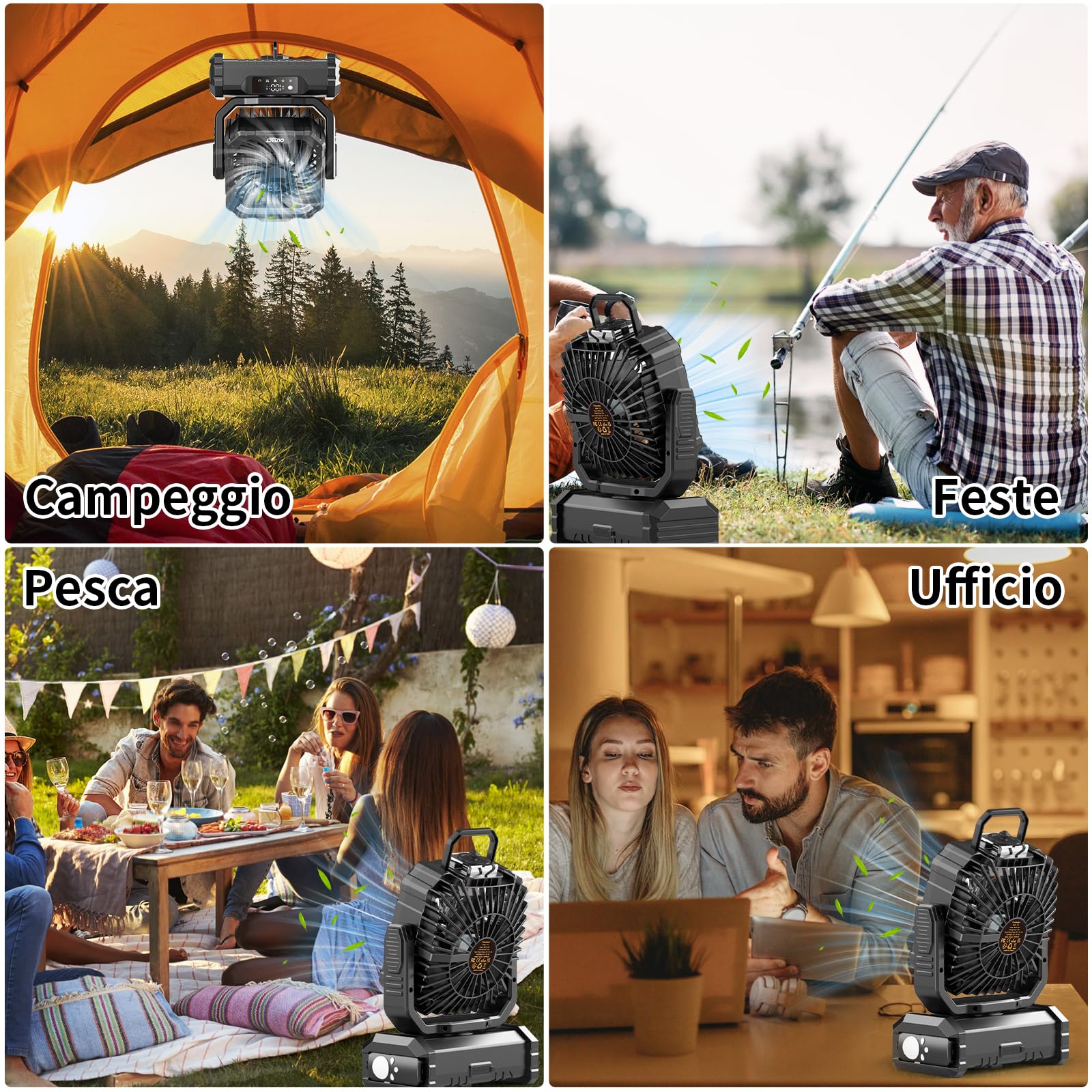 Ventilatore da Campeggio Portatile 20000mAh con Nebulizzatore e Luce LED – Ricaricabile, con Gancio e Telecomando, Ideale per Esterno, Tenda e Spiaggia - Nero | Ricaricabile,con Luce LED,con Gancio e Telecomando, Ideale per Esterno, Tenda e Spiaggia