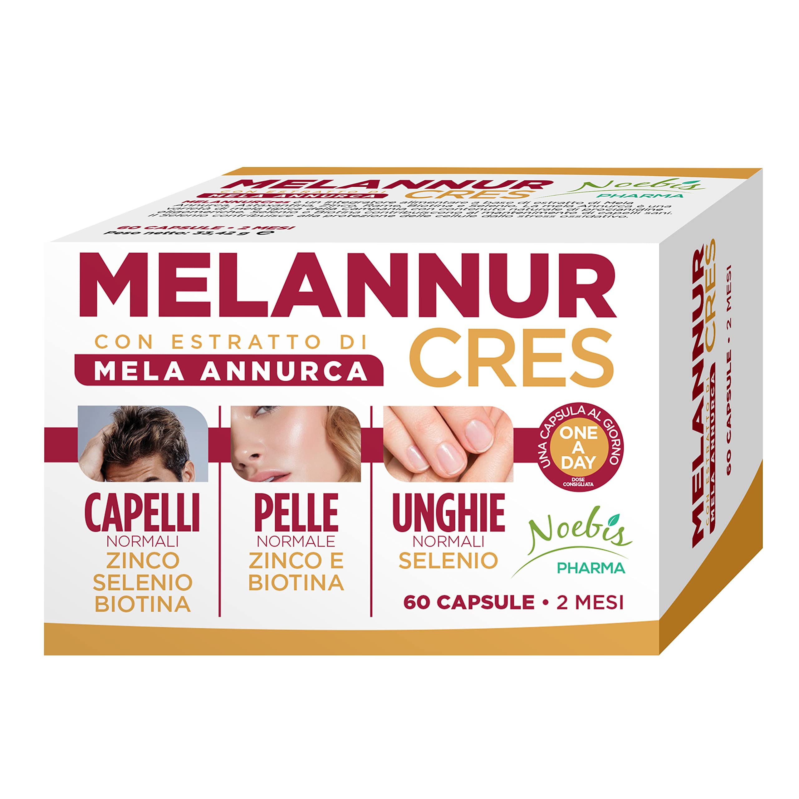 MelannurCres – Elisir per i Capelli – 60 Capsule – con Estratto di Mela Annurca Zinco Rame Selenio Biotina Astaxantina