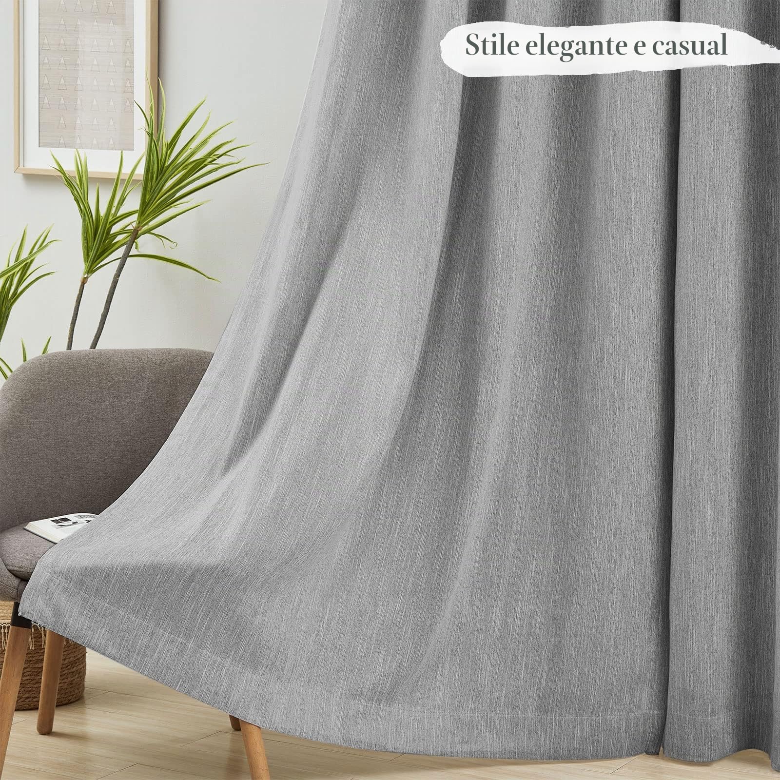 Melodieux Tende con Occhielli Oscuranti in Misto Cotone Grigio, al Pezzo, 140x245cm