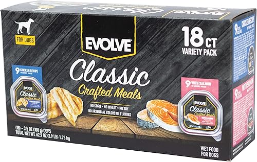 Miniatura 2 de Evolve Classic Crafted Meals Paquete variado de recetas de pollo y con comida húmeda de salmón para perros  3.5 oz - Paquete de 18