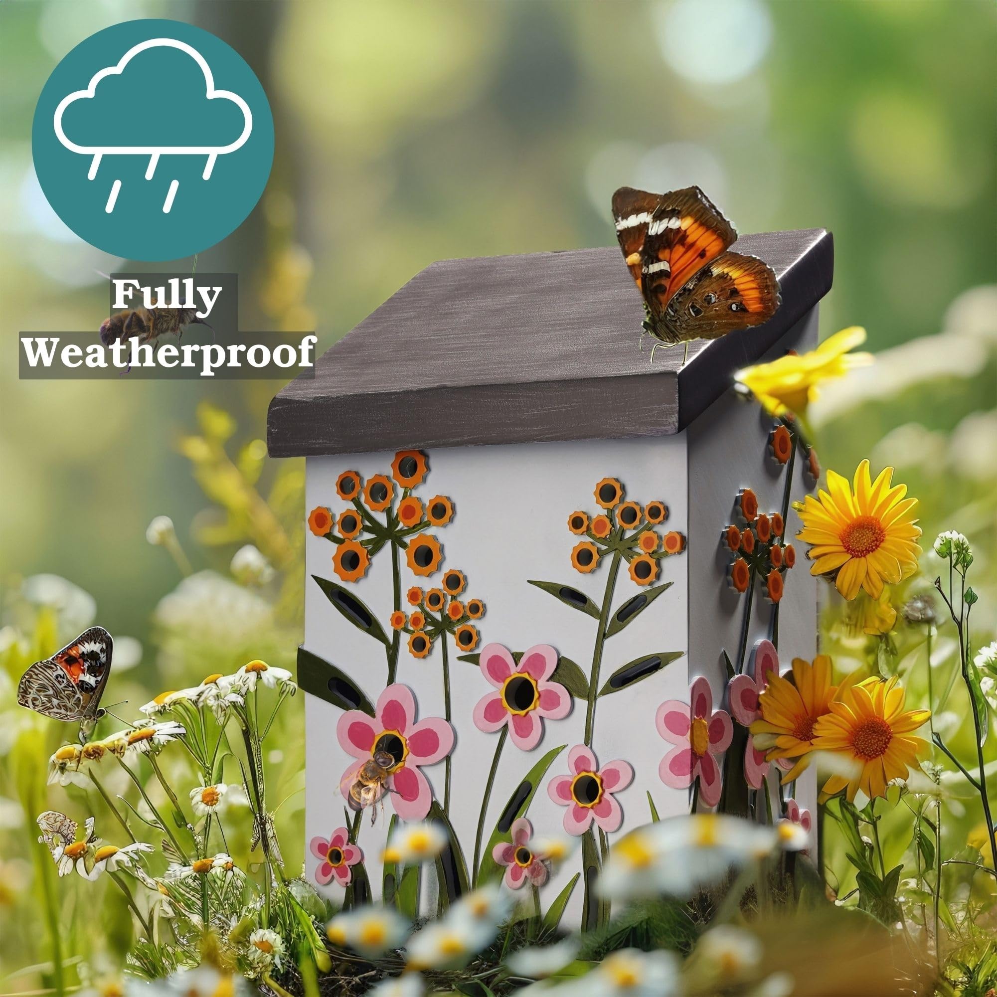 Muldale Butterfly House for Garden UK - Hotel per insetti per coccinelle e api - Scatola per coccinelle - Casetta dipinta a mano dai colori vivaci per insetti e hotel per bambini, in confezione