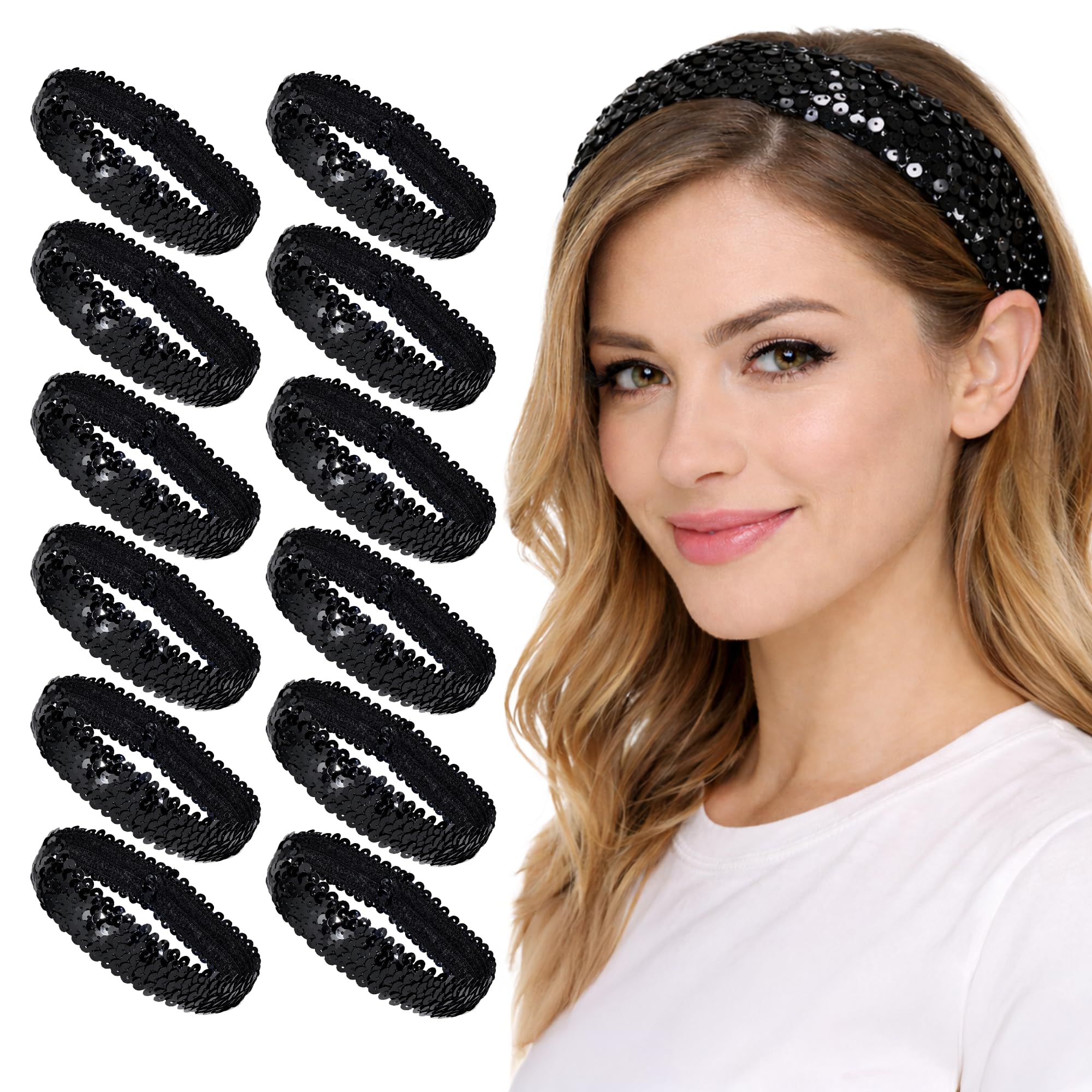 Amazon.com : Mandala Crafts Black Glitter Sequin Headbands  display picture 1