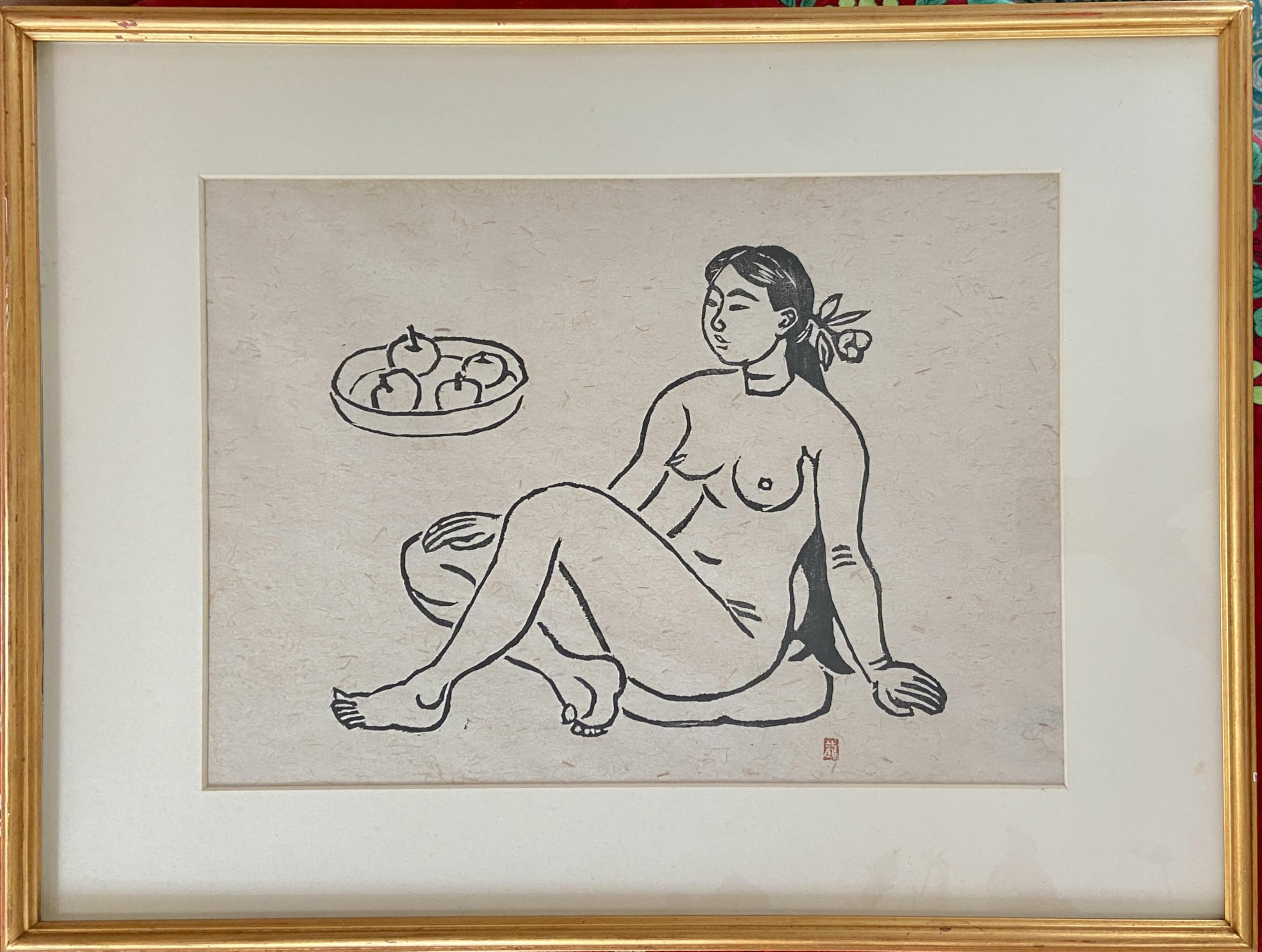 Amazon | ◇梅原龍三郎「裸婦とりんご」 木版画◇額装付 | 版画・彫刻 通販