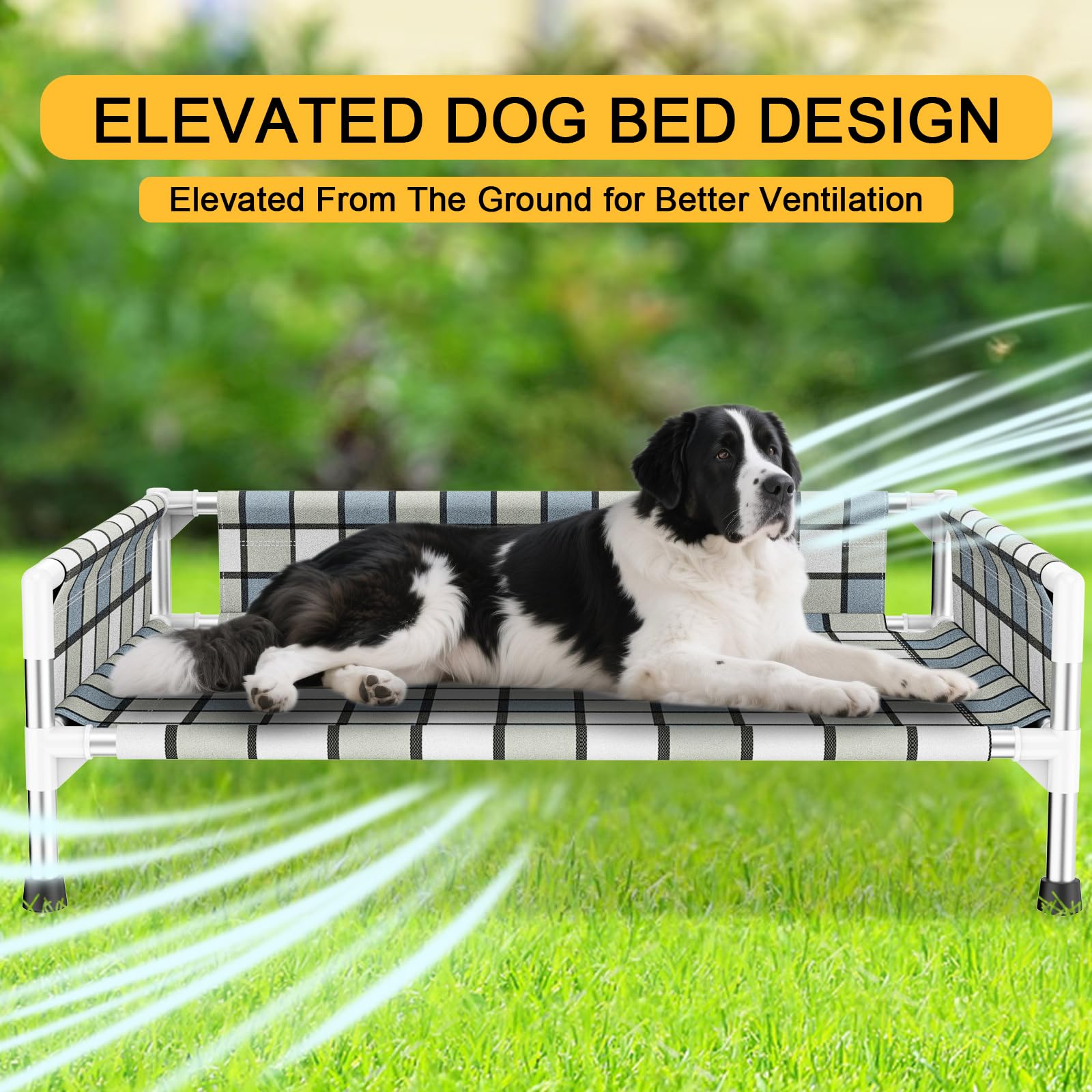 Elevated Raised Outdoor Dog Bed - Cooling Washable Dog Cot with Guardrail, Durable & Breathable Cotton Mesh Pet Hammock Beds with Stainless Steel Pipe Frame for Large Pets (34'' x 26'' x 12'') - image 4
