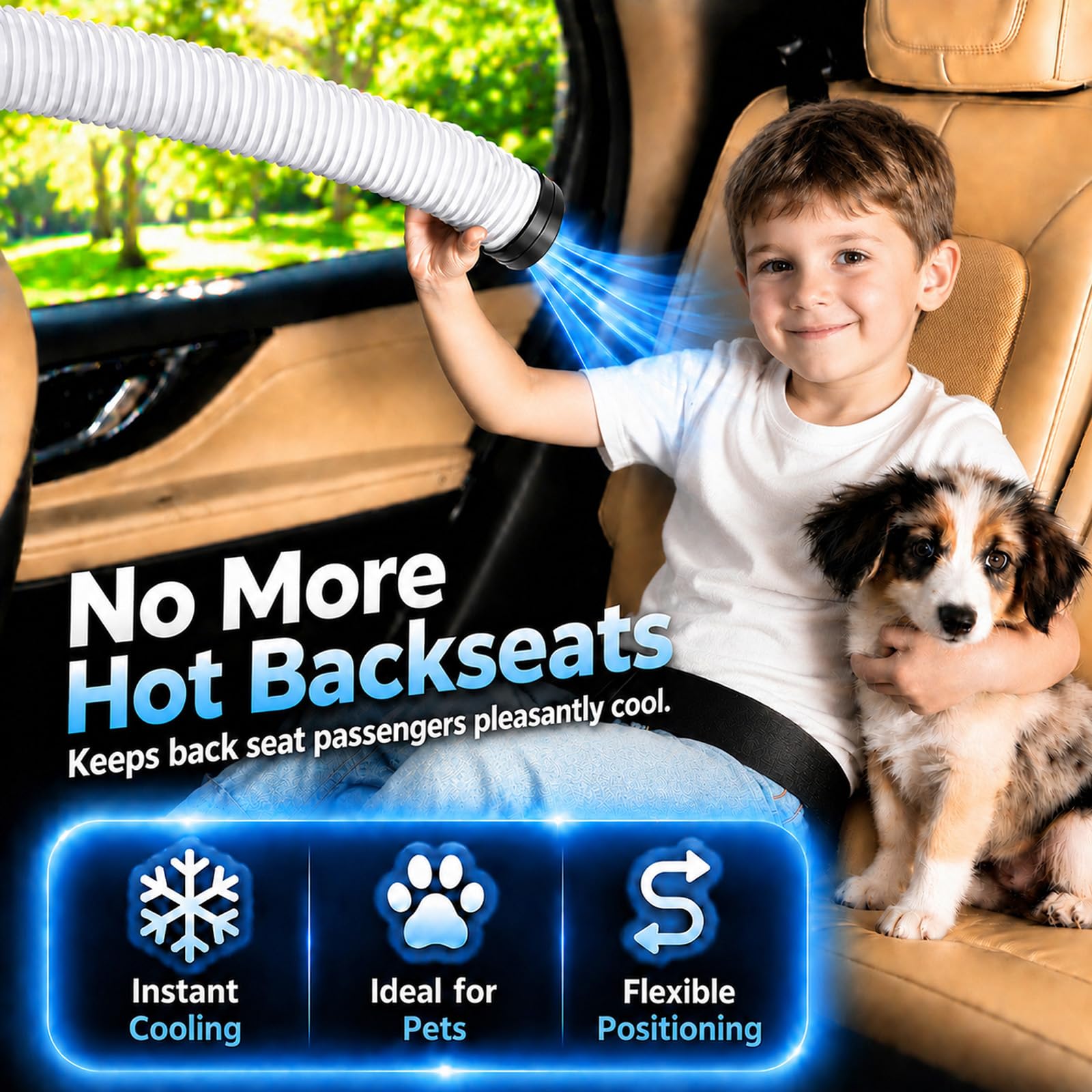 Universal Auto Klimaanlage Verlängerungsschlauch, Lüftungsschlauch für Rücksitz, Kühlung & Heizung für Hunde und Kinder im Auto