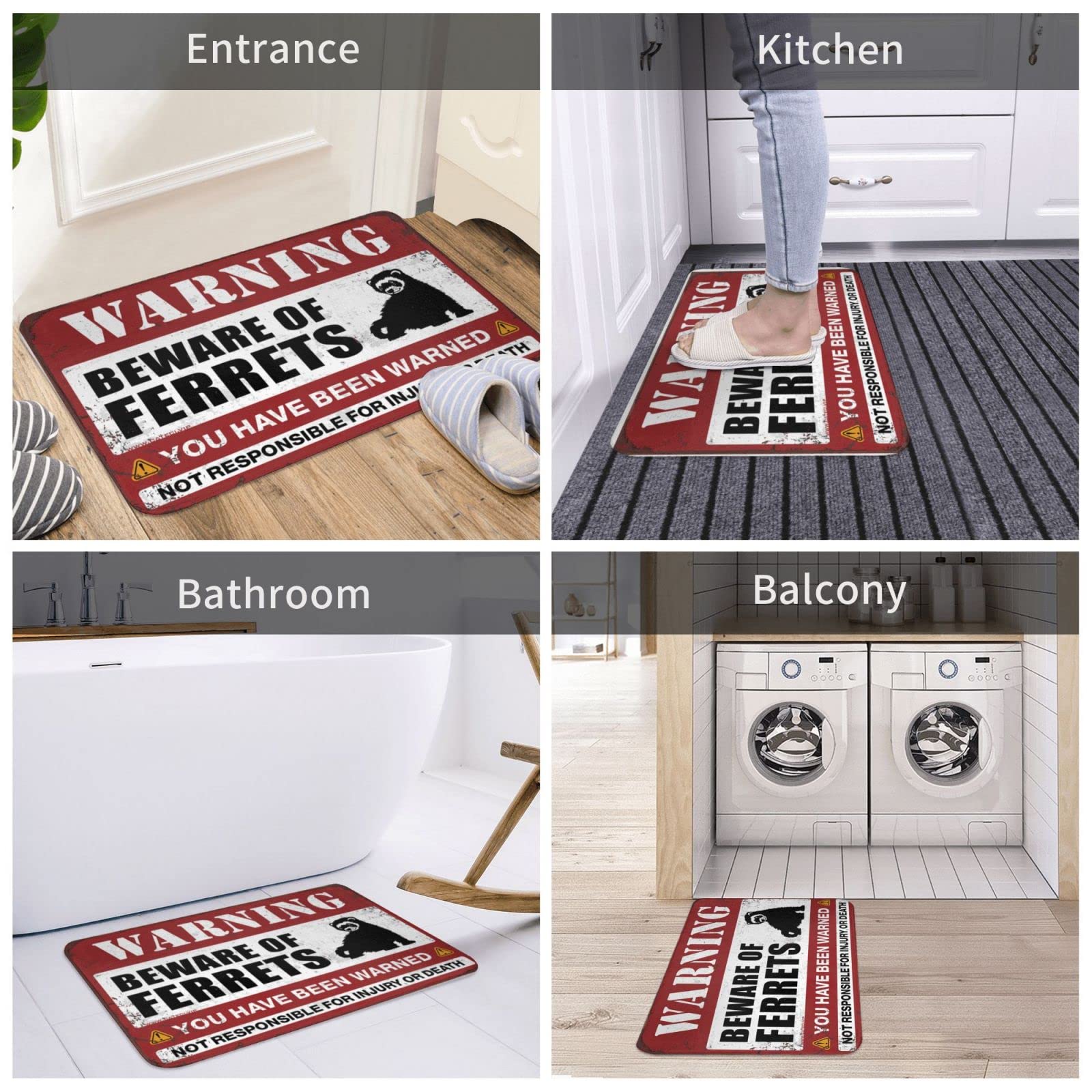 COTECI Tappetini per porte esterne per ingresso domestico Attenzione ai furetti Tappeto per porte anteriori interne Tappeto per porte anteriori (Dimensioni: 65 x 90 cm)