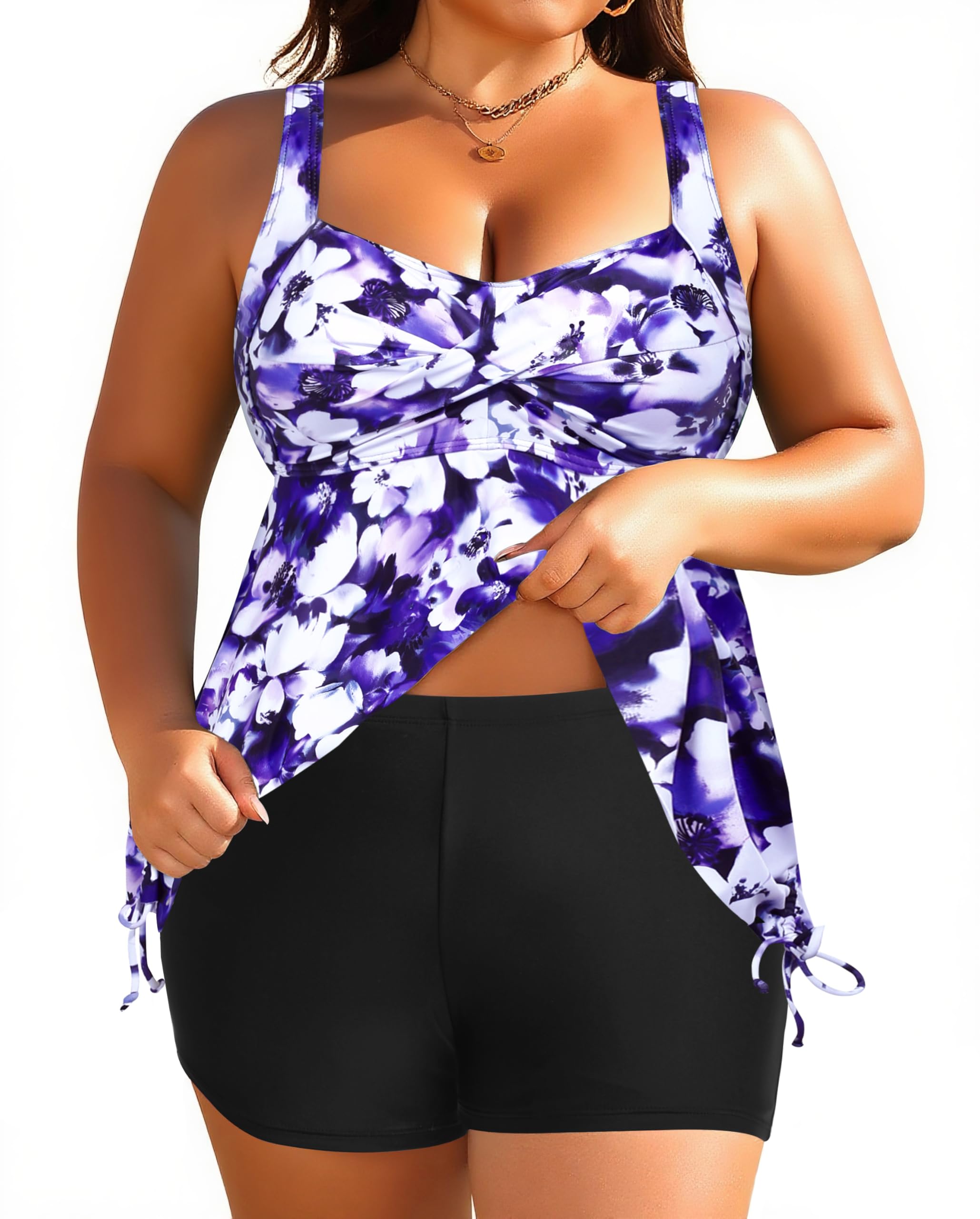 Women Plus Size Tankini Swimsuit Two Piece Flowy Swimdress Bathing Suits with Shorts, Tie-dye, 28 Plus-image-34