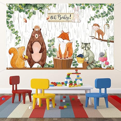 Miniatura 5 de Cartel de fondo de baby shower con temática de animales de la selva, decoración de fiesta de baby shower, criatura del bosque, fondo de fotografía