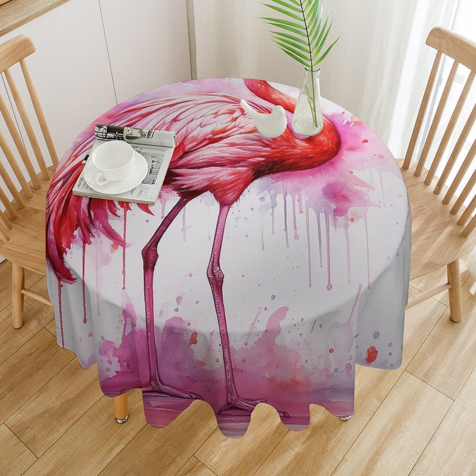 Nappe de table ronde imperméable 127x127 cm à motif flamant rose