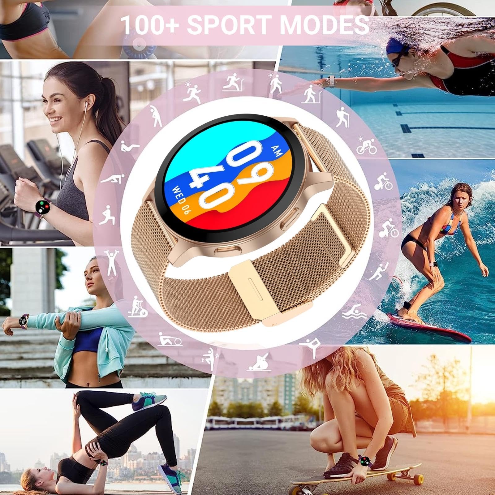 HOAIYO Smartwatch Dames Mannen met Bluetooth Calling Android