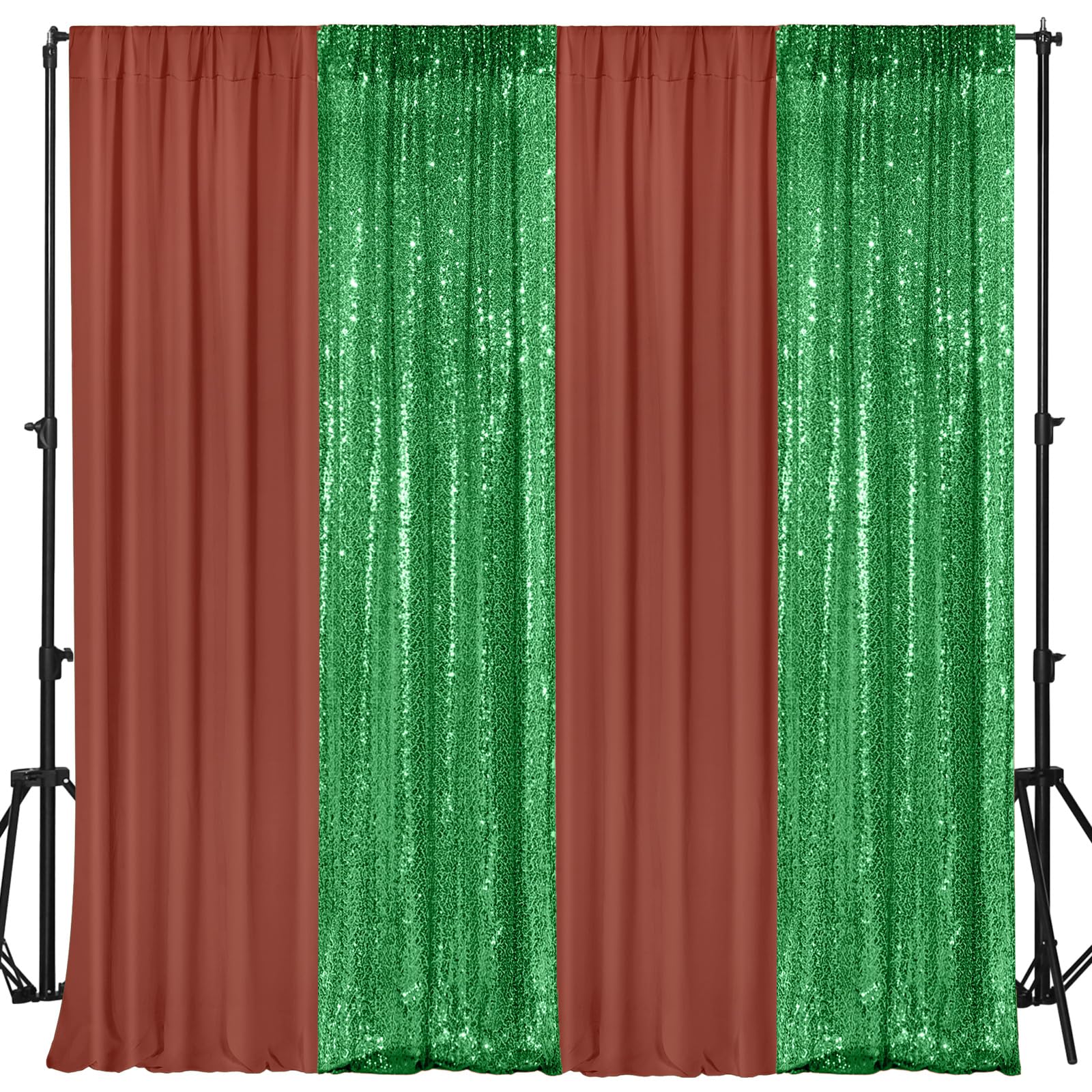VitalCozy 4 Panels Backdrop Curtains 2 Pcs 4 x 10 ft Sequin Glitter 2 Pcs 7 x 10 ft Chiffon Photo Background Curtains for Graduation Wedding Birthday