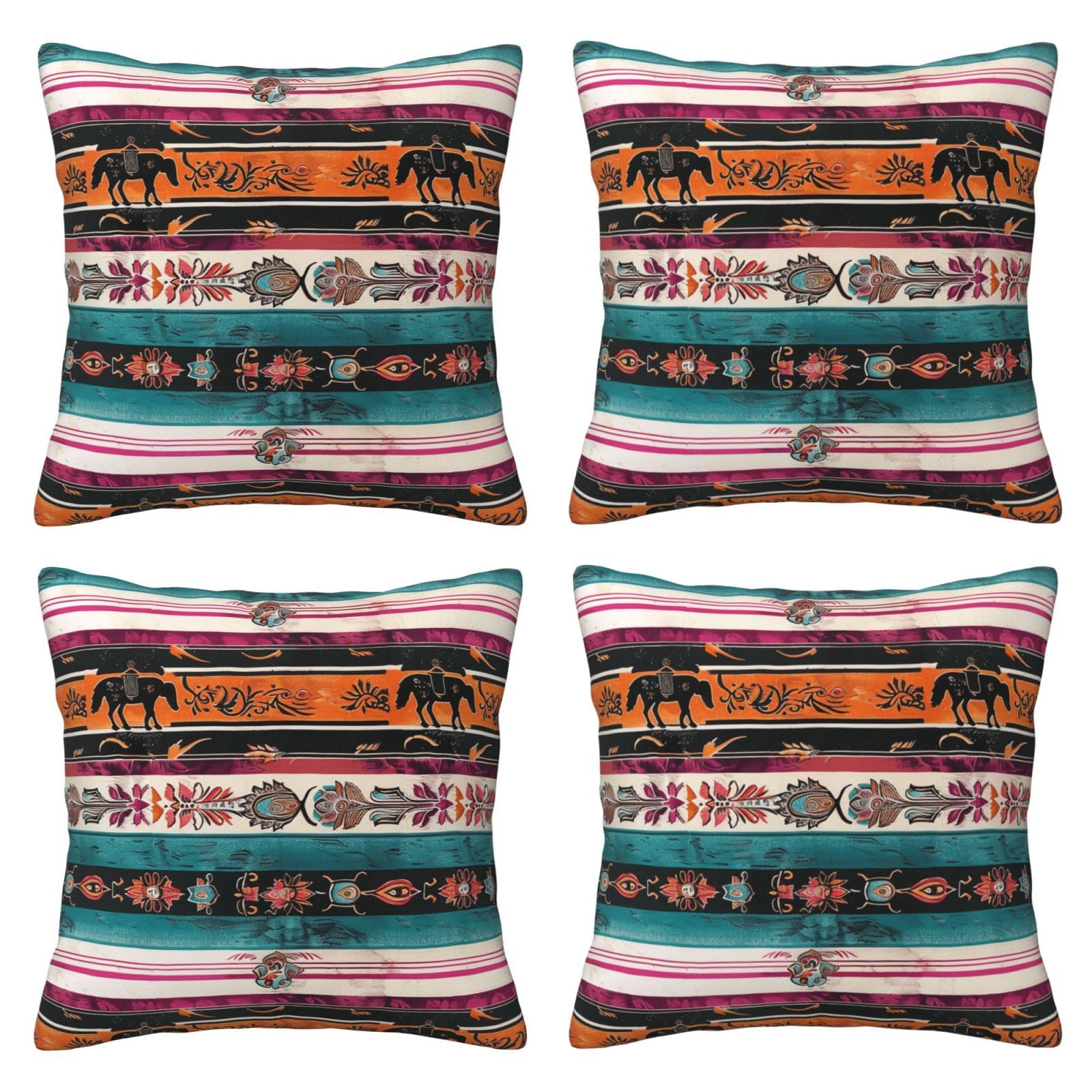 Horses Print Throw Pillow Cases 4 Pack Square Pillowcases Super Soft Pillow Protectors With Zipper for Couch Livingroom Sofa Bed Office Car,30x30 CM