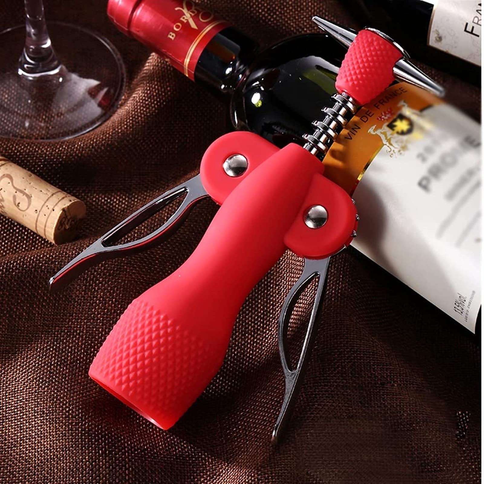 Sacacorchos con alas, Rojo camareros ala sacacorchos abridor de botellas removedor tapa cerveza acero inoxidable