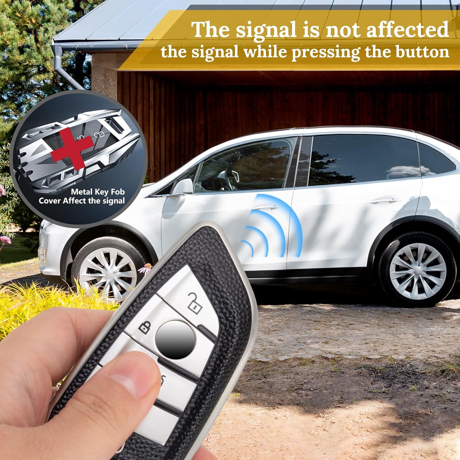 for BMW Key Fob Cover with Leather Keychain, Advanced Blade Shape Soft TPU Surface Grain Key Fob Holder for New BMW Smart Key(Silver) - Image 6