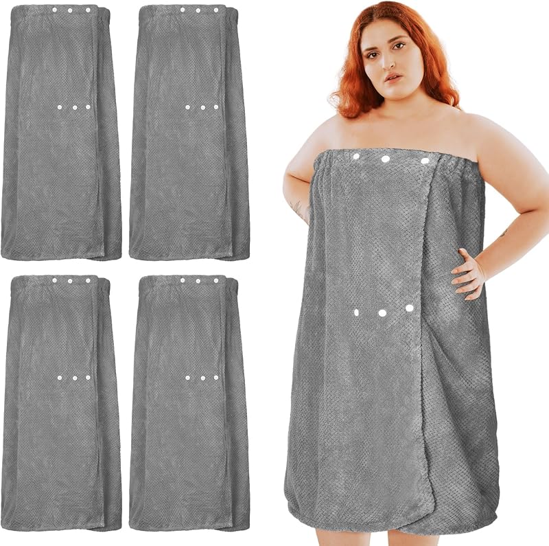 Tigeen 4 Toalhas tipo wrap para banho, cinza, L-XL