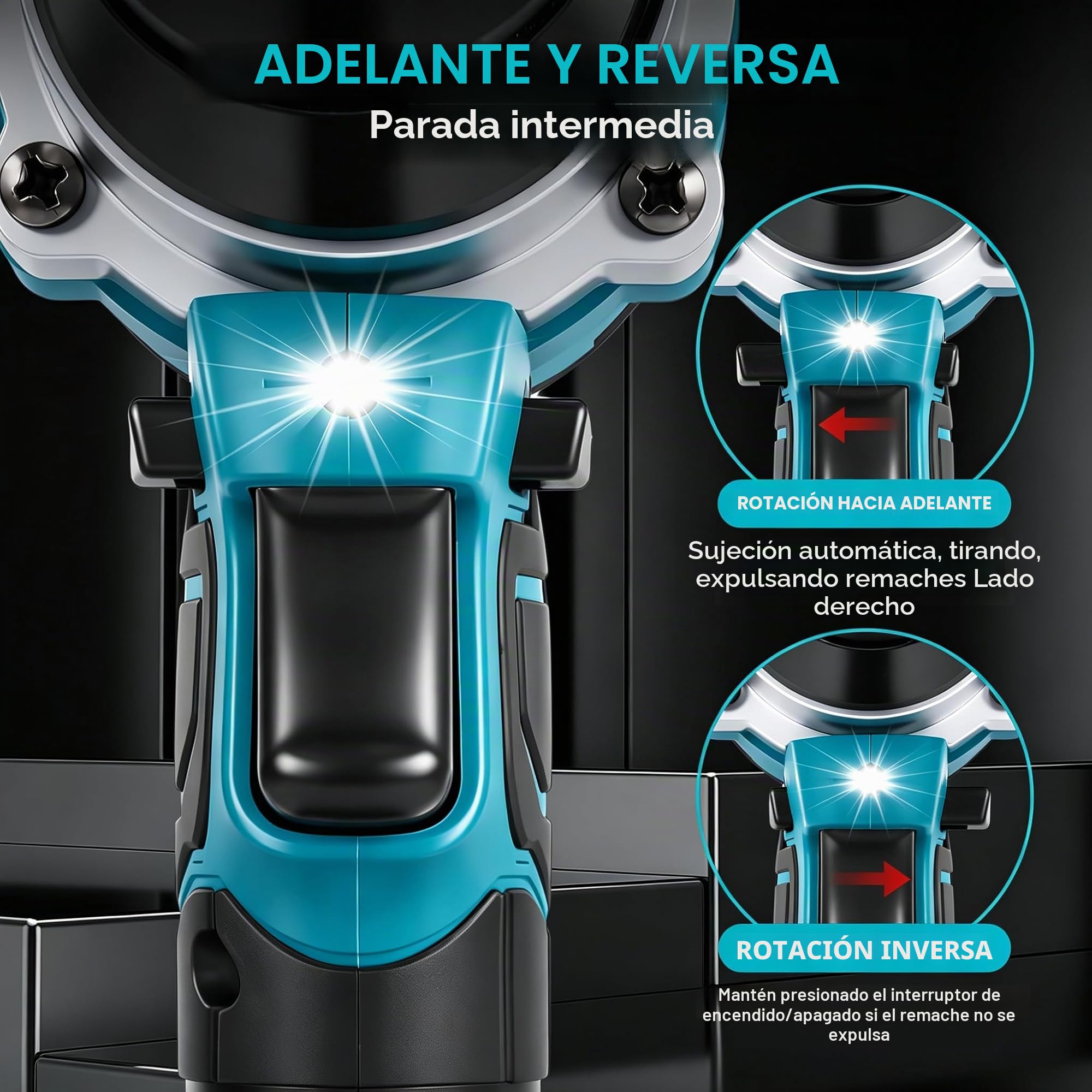 Yofidra Pistola de Remaches a Batería, Set de Pinza de Remache Pop de 20.000N con 2x2.0Ah Baterías, Pinza Eléctrica Automática para Remaches Ciegos de Acero y Aluminio de 2.4-5.0mm, Carrera de 20mm