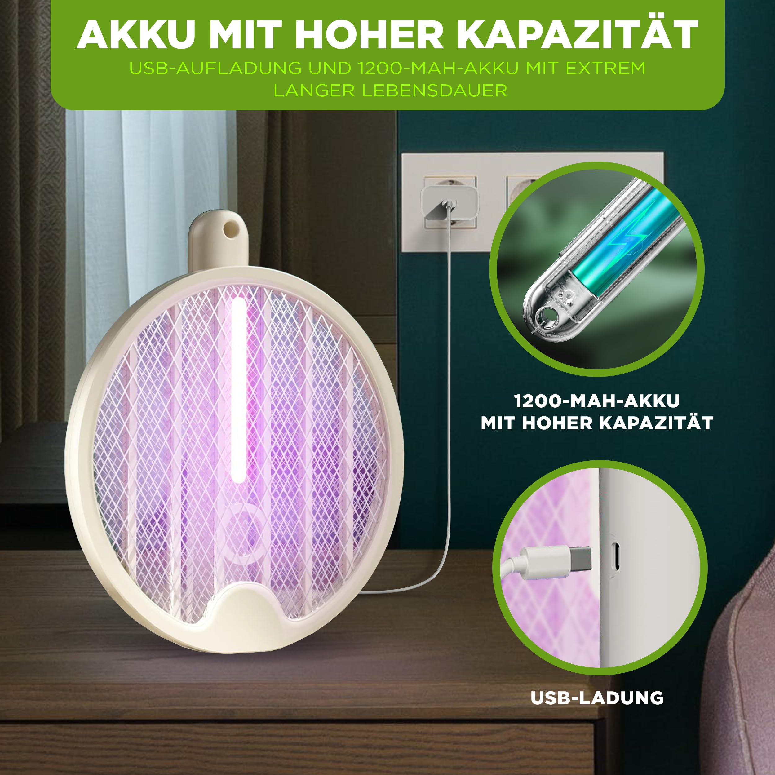 ISOTRONIC Elektrische Fliegenklatsche schützt vor Moskitos & Motten – Mückenklatsche mit UV-Lichtfalle – faltbar für Reisen & Wandmontage – Insektenvernichter für Innen & Außen (2 Stück)