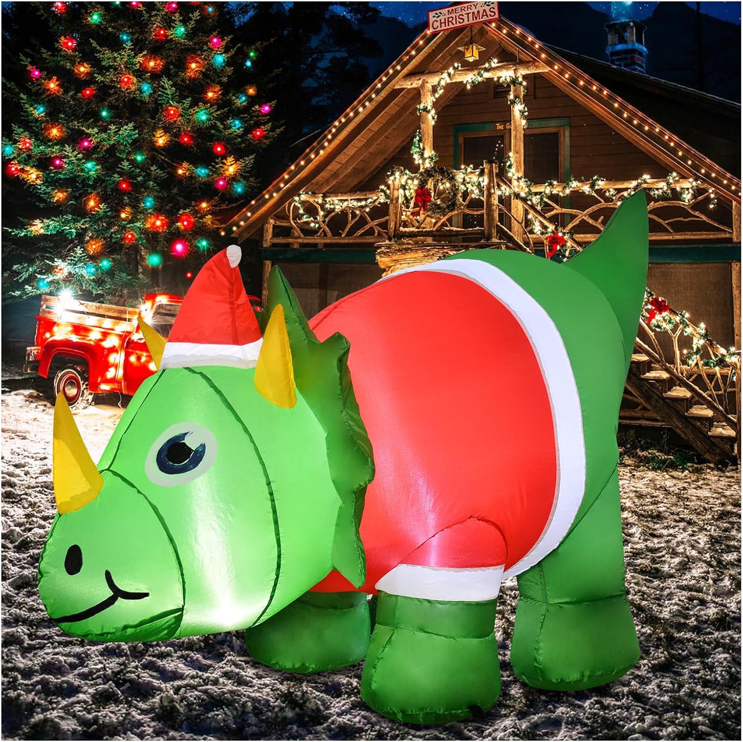 ZXSWONLY 5FT Christmas Inflatables Dinosaur Outdoor Decorations Triceratops