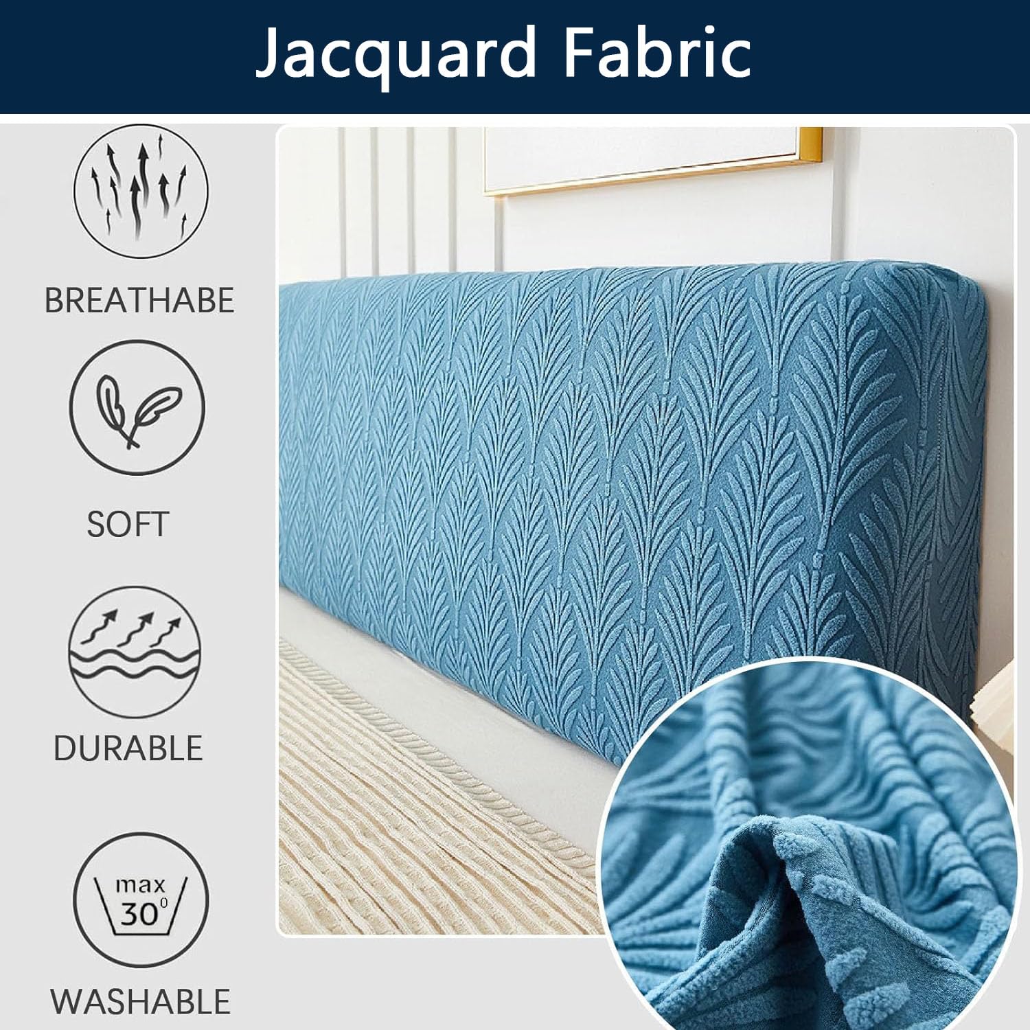 YOPOIY Housse De Tête De Lit Extensible en Jacquard, Housse De Tête De Lit Douce pour Protection Anti-poussière Queen pour Décoration De Chambre (Beige,140-160cm)
