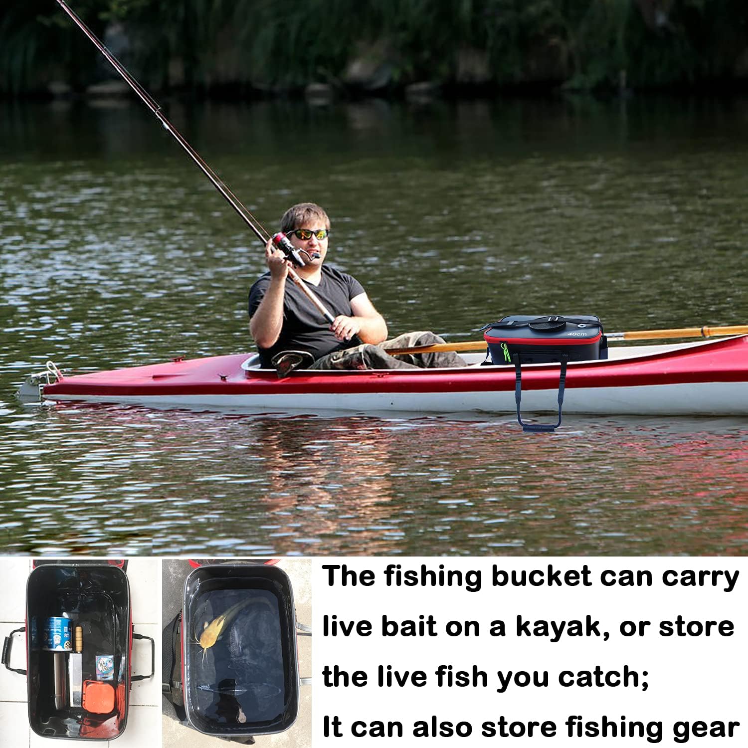 Grneric Fishing Bucket, 6Gallon/8Gallon/10Gallon Foldable Fish Bucket,Live Fish Container Multi-Functional Live Fish Bait Bucket,Outdoor Camping EVA Fishing Bag and Fish Protection Bucket