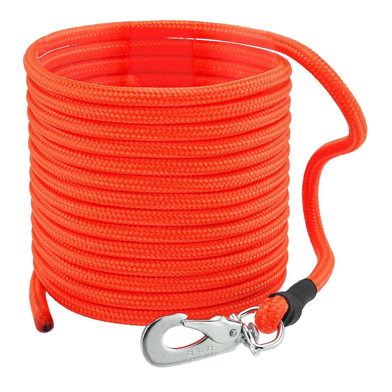 Schleppleine Hund schwimmend, ohne Handschlaufe, 10 m, Leuchtend Orange - robuste Feldleine mit Drehgelenk-Karabiner, Zuglast 230 kg, Trainingsleine für Hunde, Wasser- & Geländearbeit