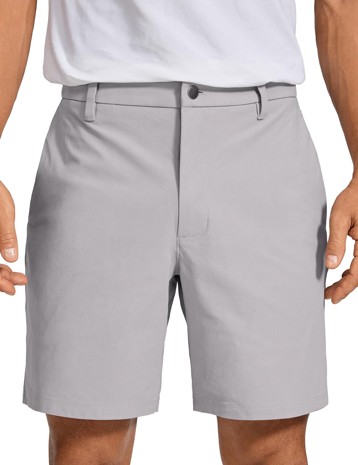CRZ YOGA Men's All Day Comfy Golf Shorts - 7"/9" Stretch Lightweight Flat Front for Casual Work with Pockets 28W x 7L Gull Gray