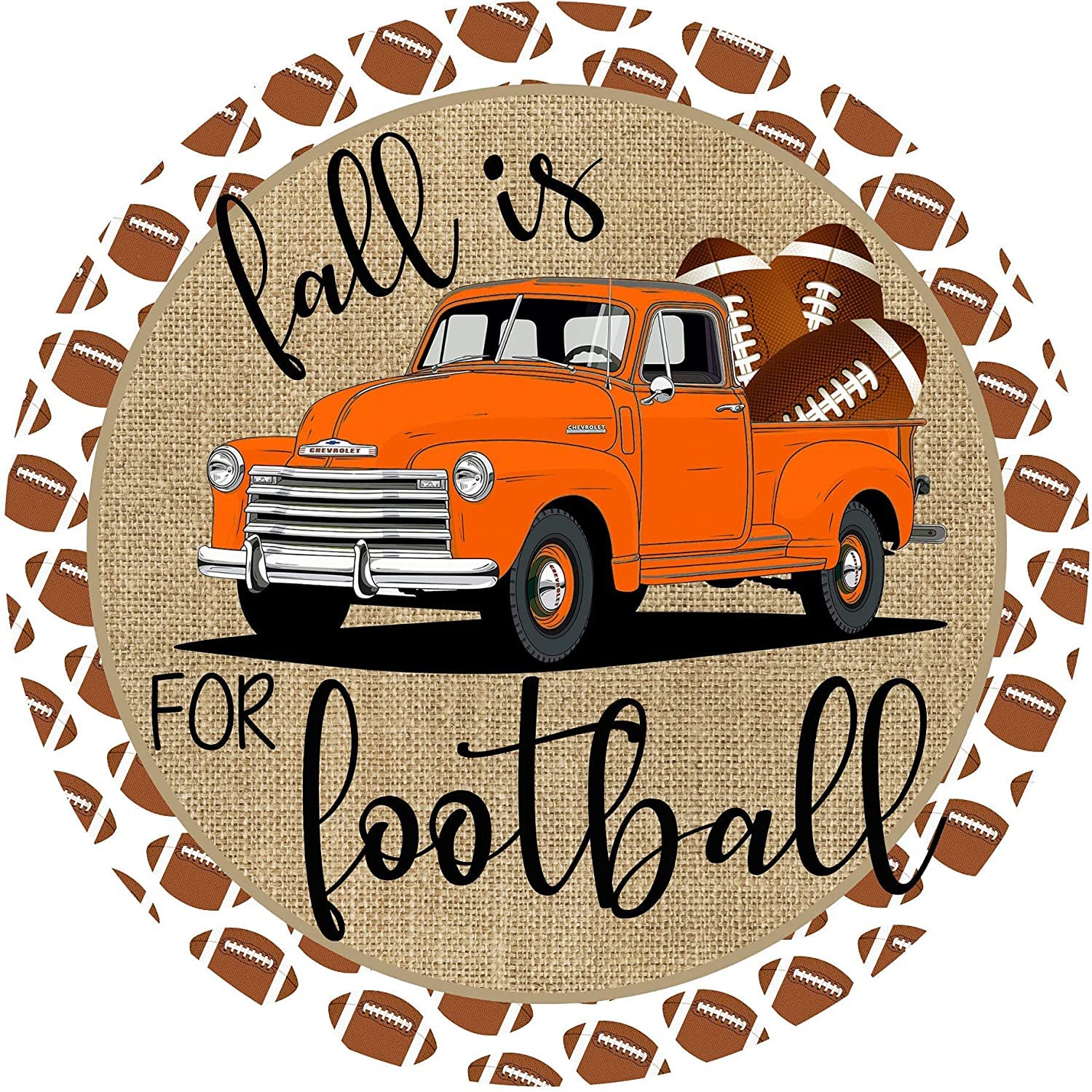 Football Wreath Sign,Fall Wreath Sign, Round Antique Tin Sign Farm Country Cottage Wall Decor, Funny People Cave Cool Wall Door Plaque 12x12inch