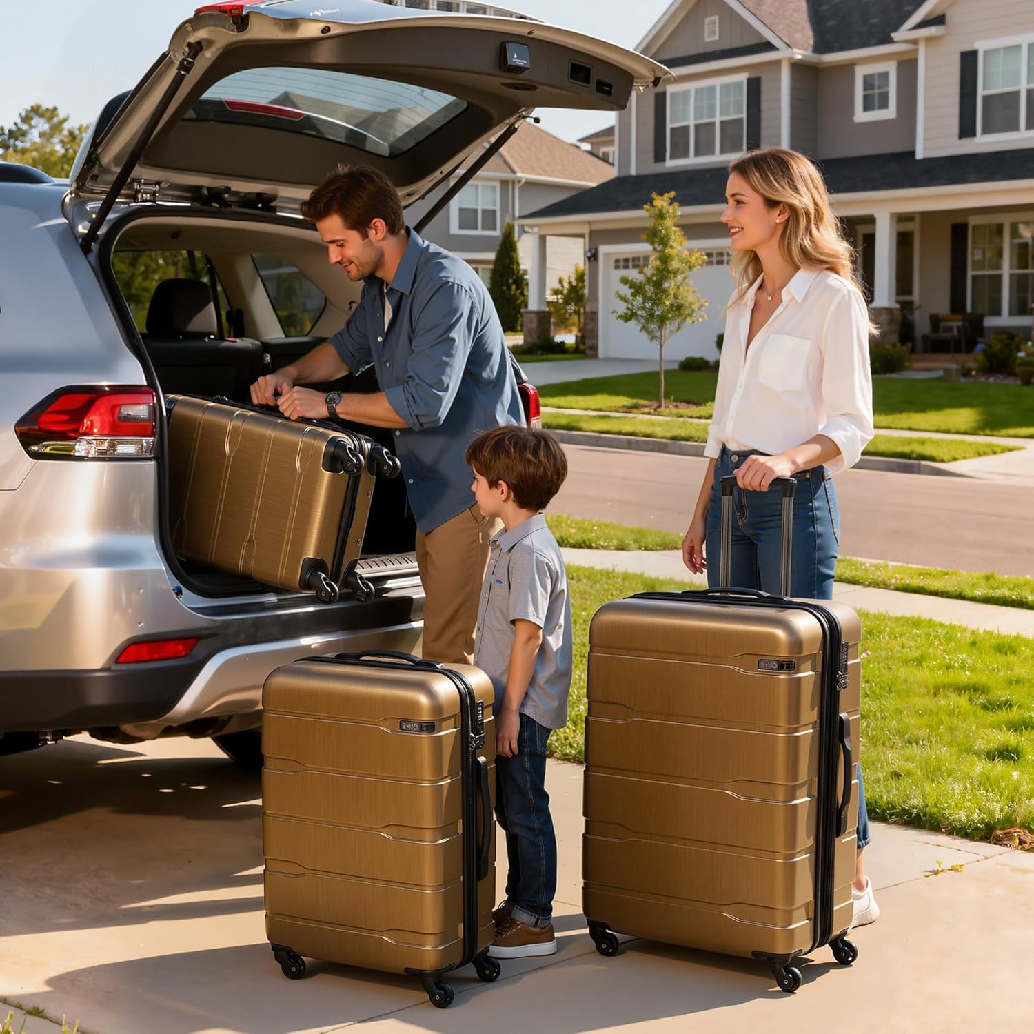 Coolife Luggage Set 3 Piece Hardside PC+ABS Suitcase with TSA Lock, Expandable Large Checked Luggage, Lightweight Rolling Carry On with Spinner Wheels(20/24/28 Inch, Black Brown) - Image 2