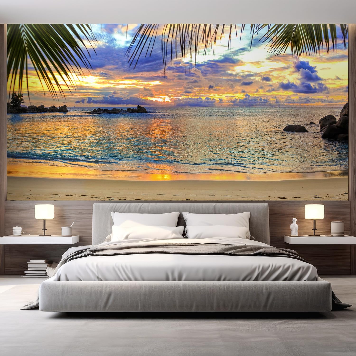 wall26 Removable Wall Sticker/Wall Mural Pastel Neon Sunshine Sunset Island Beach Nature Wilderness Photography Rustic Landscape Decorative Nautical for Living Room, Bedroom, Office - 100"x144"