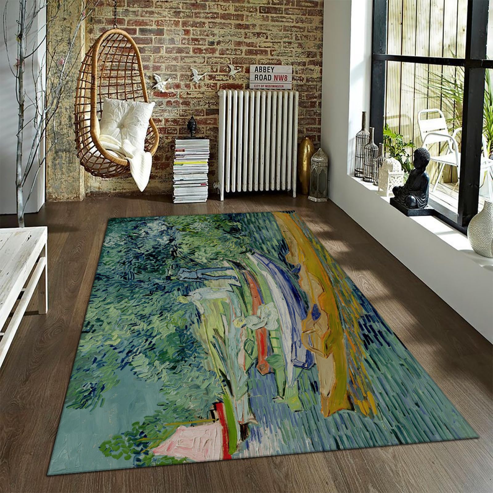 Słynny obraz z nadrukami, dywan do salonu, sypialni, nad rzekę, krajobraz, do wnętrz, dywan do biura, dywan z niskim runem, mata pod drzwi 100 x 200 cm