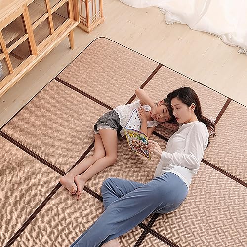 Miniatura 6 de MYOYAY Tapete grande de tatami japonés de 71 x 71 pulgadas, grande, transpirable, para dormir, plegable, de ratán, antideslizante, con costuras de