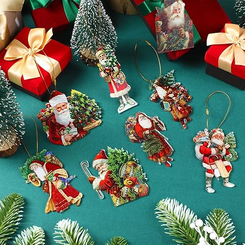 Miniatura 3 de Gerrii 9 piezas de adornos de árbol de Navidad de Papá Noel de estilo victoriano, rústico, nostálgico, retro, decoraciones de árbol colgantes de