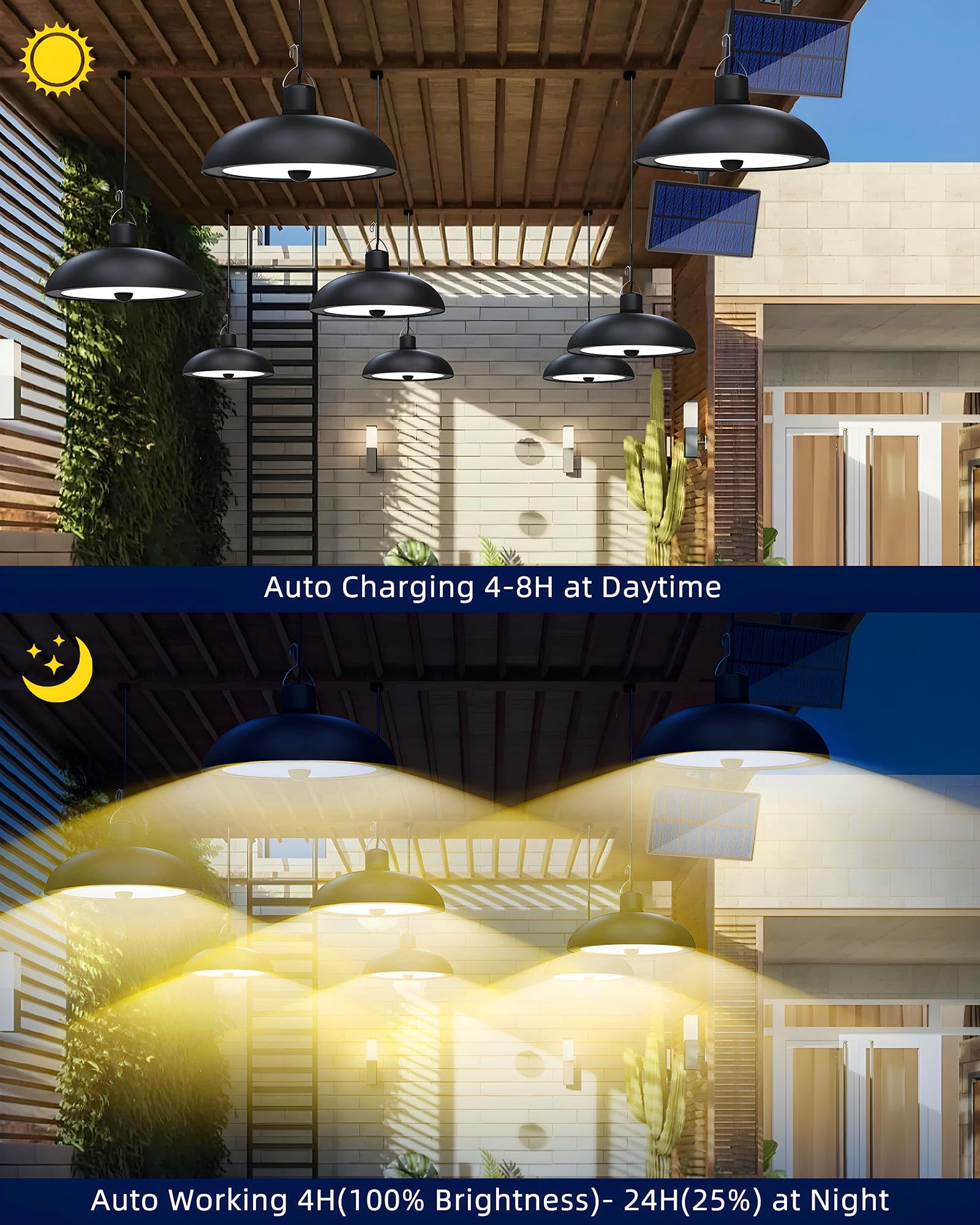 Joollurm Solar Shed Lights, 78LED Solar Pendant Light Dimmable/Daytime On Mode with Remote Control, Waterproof - Image 3